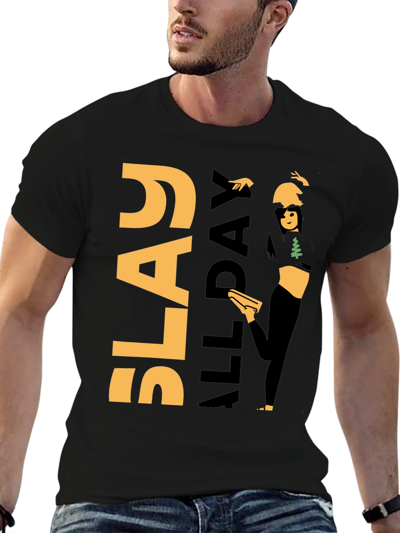 Slay All Day Graphic Tee - Trendy Black T-Shirt