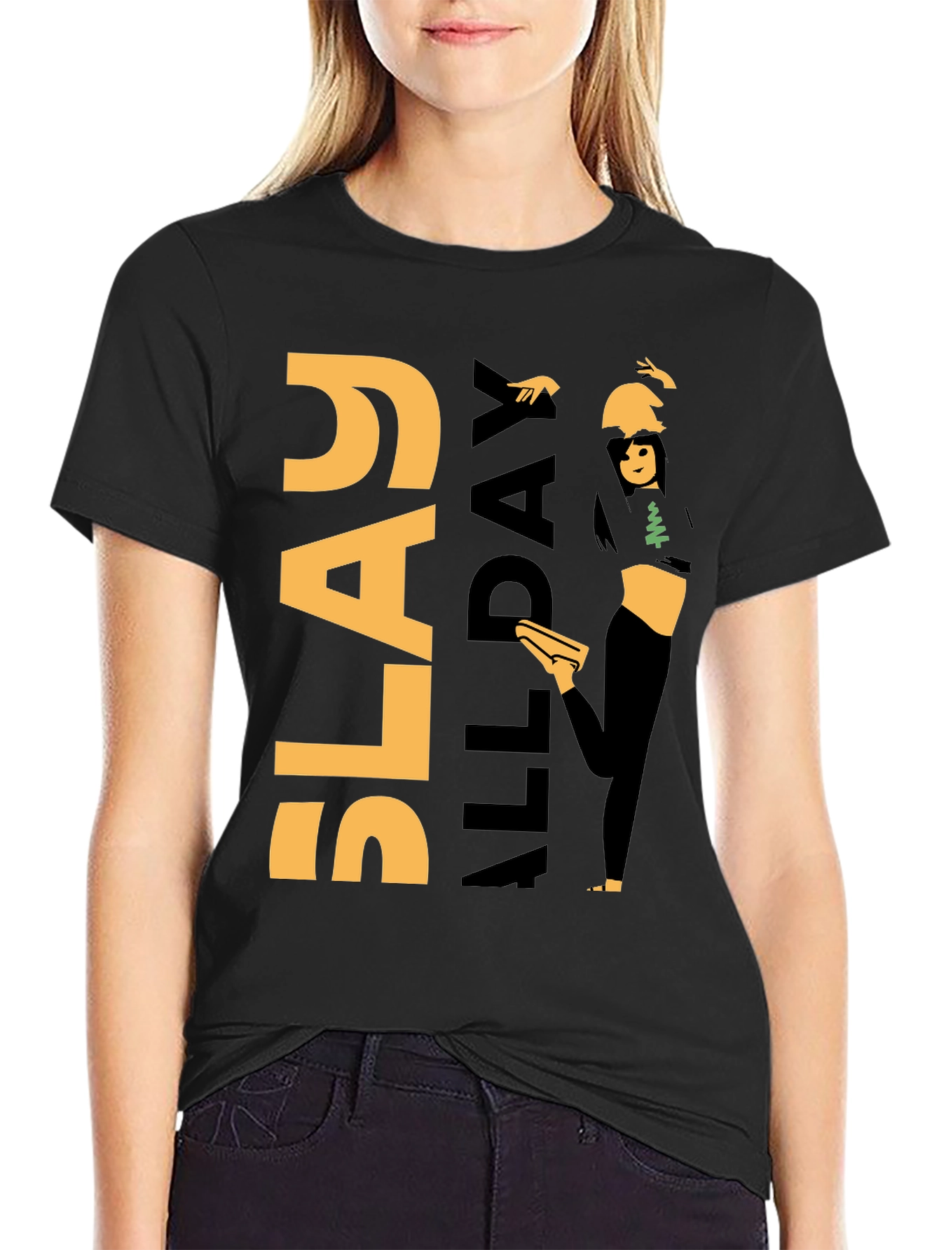 Slay All Day Graphic Tee - Trendy Black T-Shirt