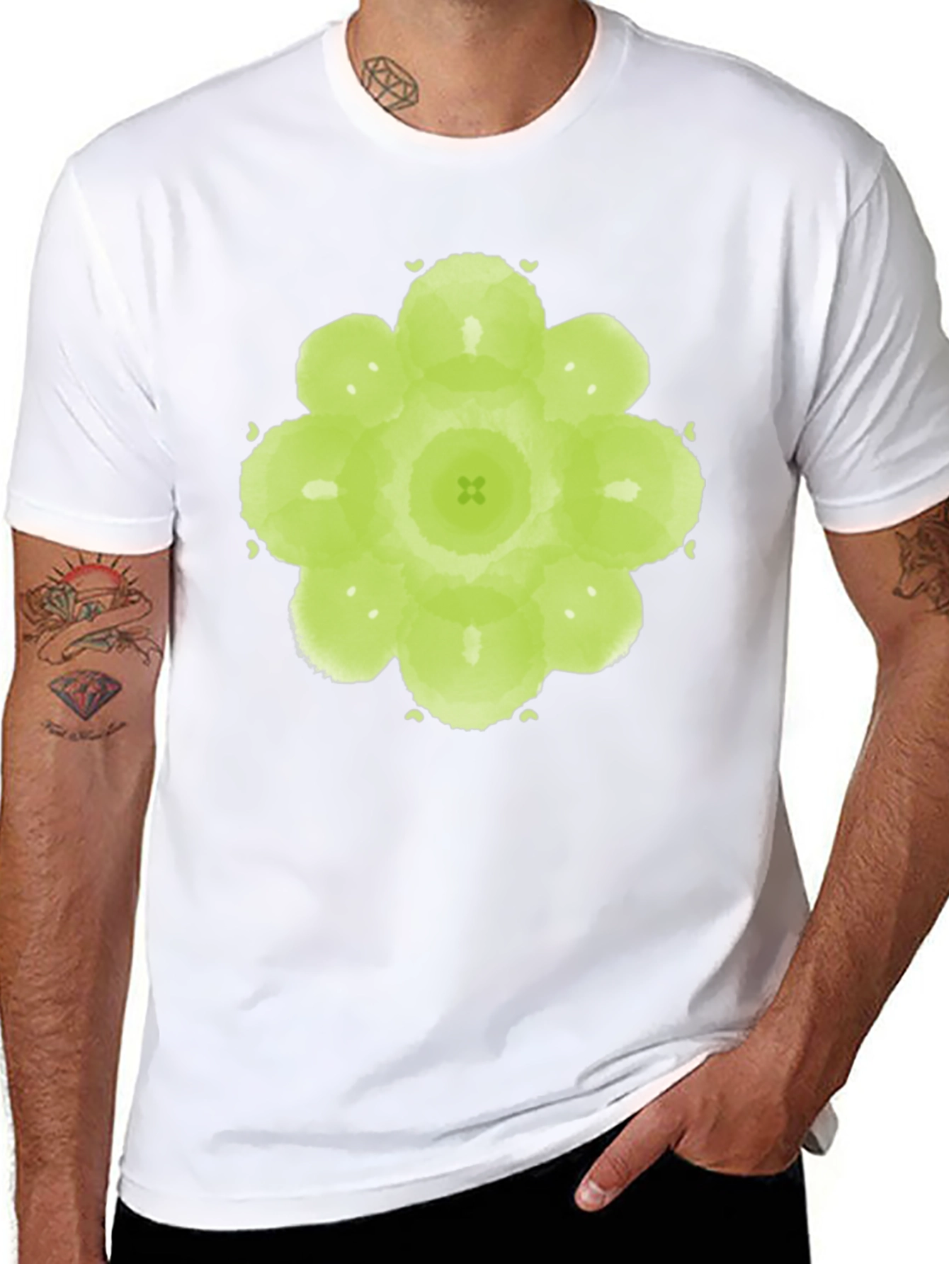 Green Floral Graphic Black T-Shirt