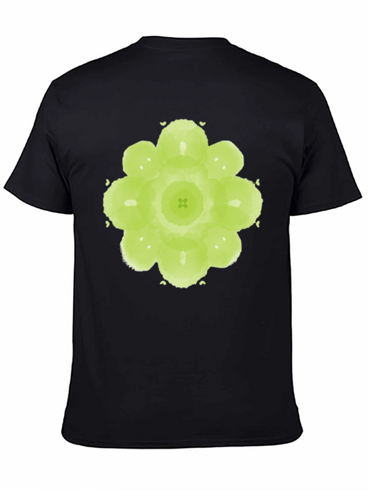 Green Floral Graphic Black T-Shirt
