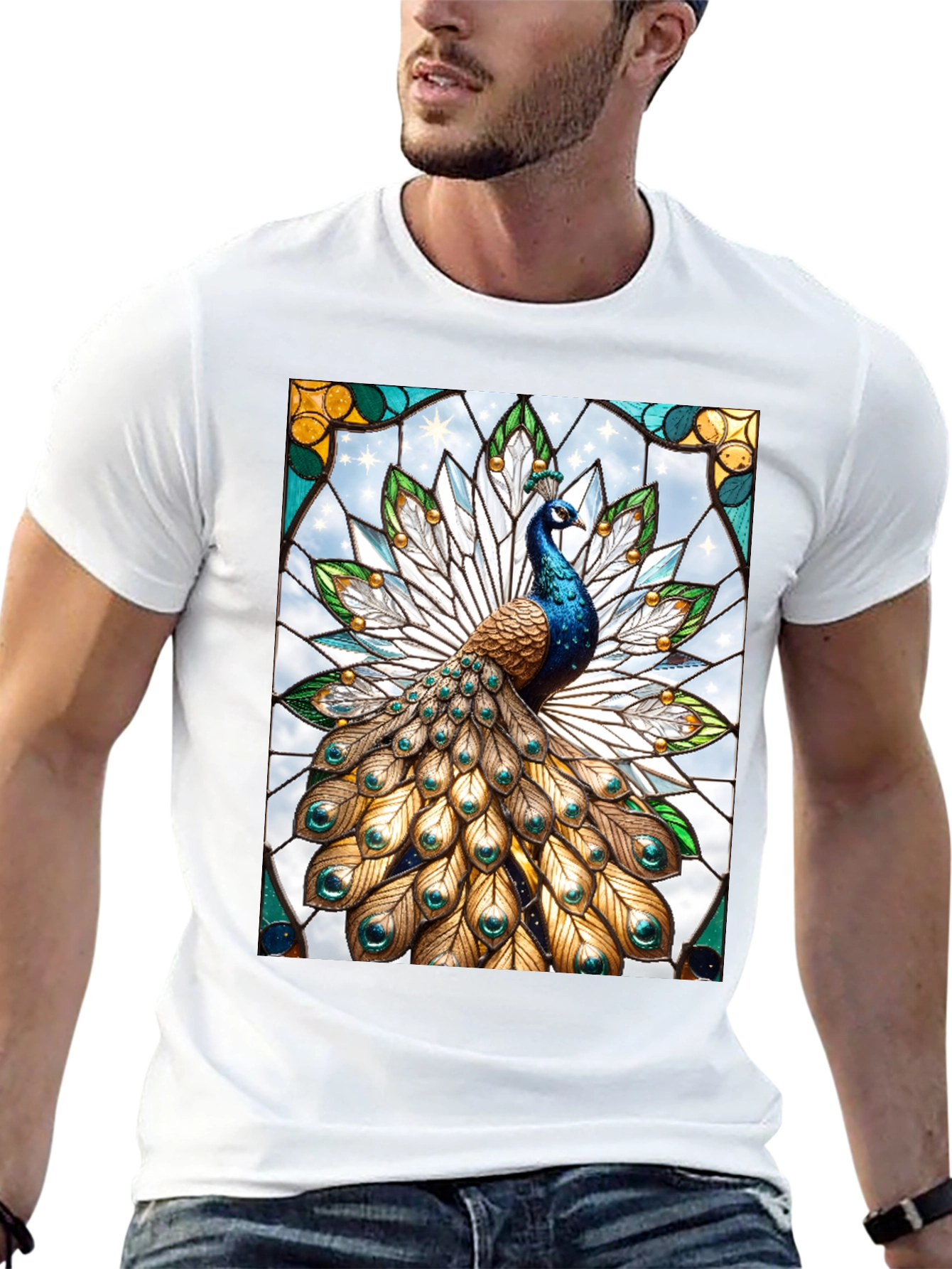 Peacock Stained Glass Graphic Tee - Unique Design