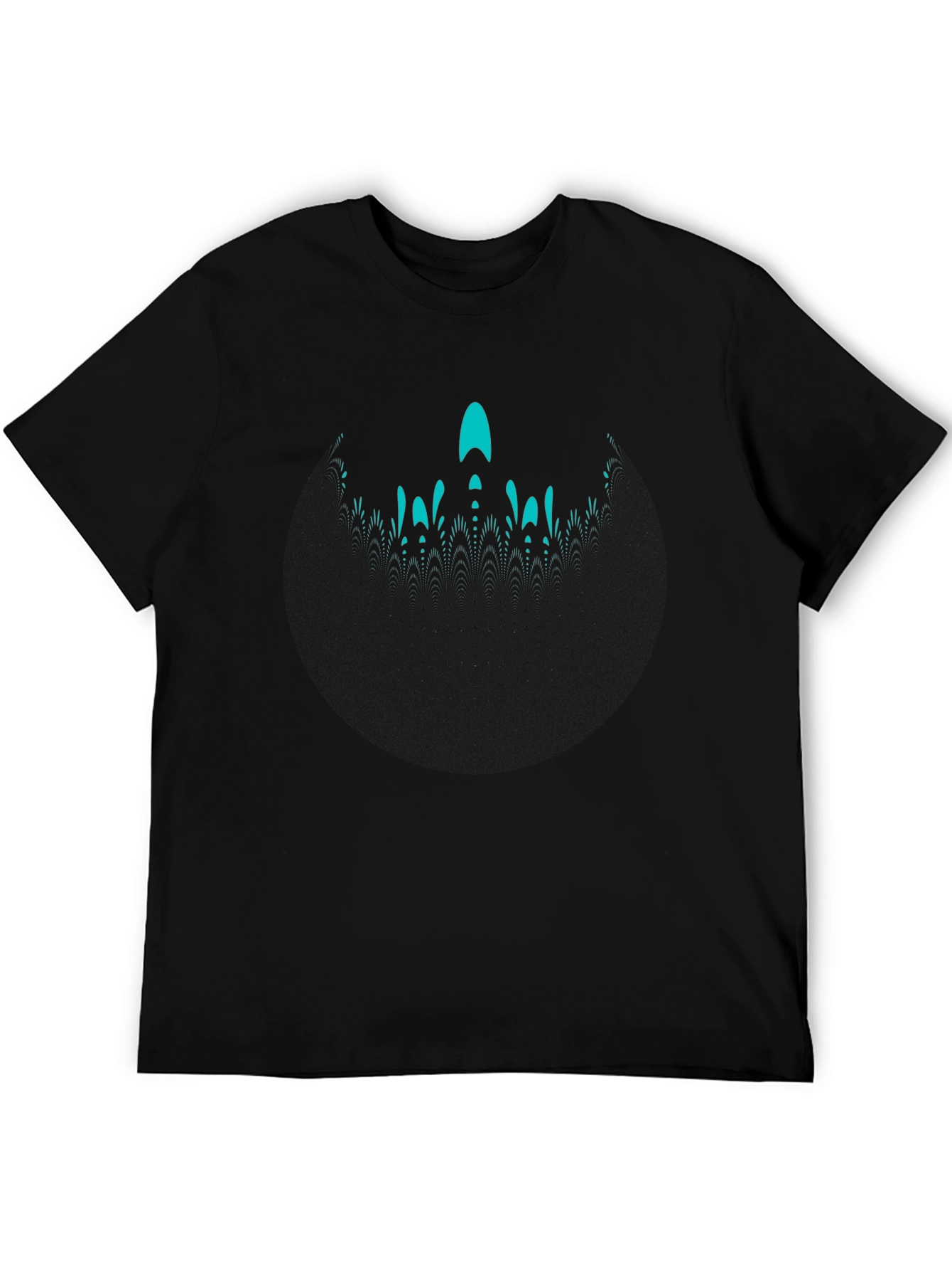 Abstract Teal Print Black Crew Neck T-Shirt