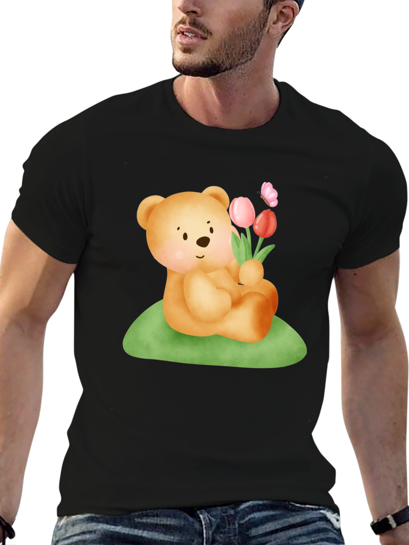 Cute Bear & Flowers Graphic T-Shirt