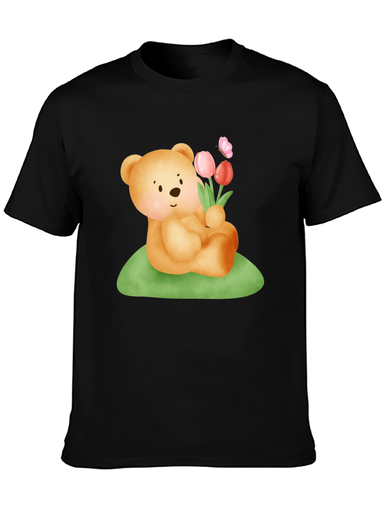Cute Bear & Flowers Graphic T-Shirt