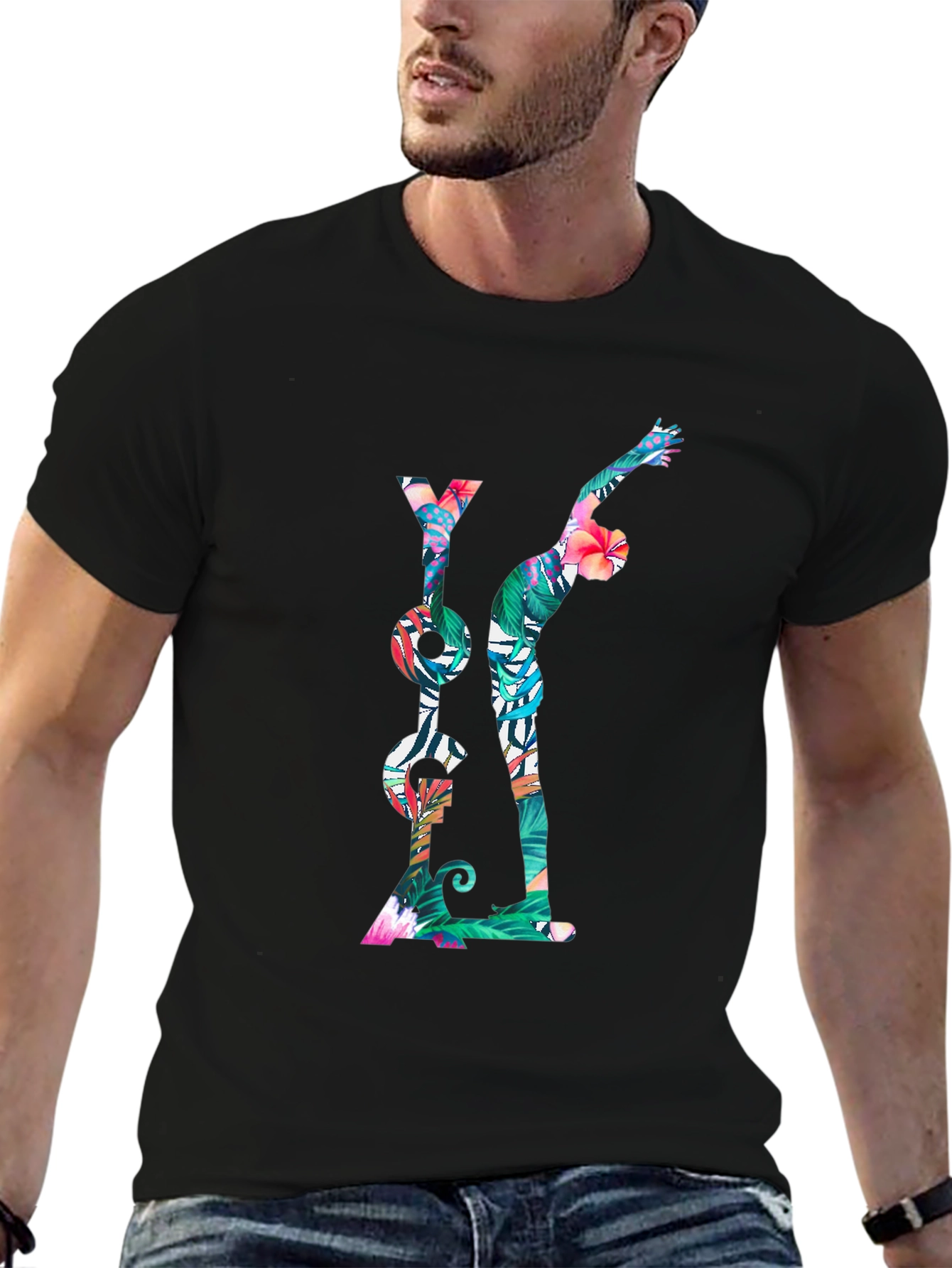Floral Yoga T-Shirt - Mens Black Tee