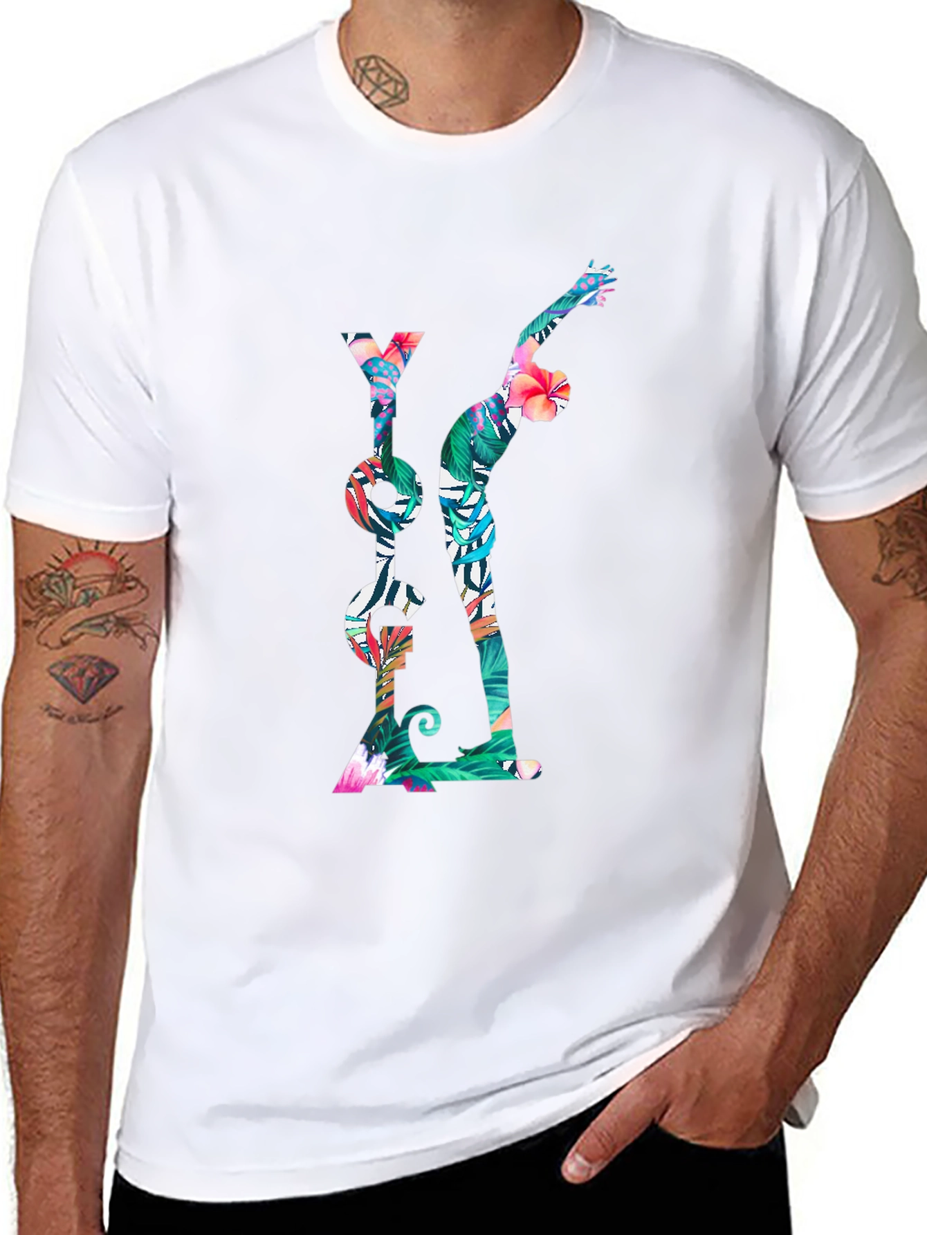 Floral Yoga T-Shirt - Mens Black Tee