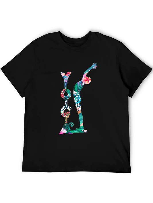 Floral Yoga T-Shirt - Mens Black Tee
