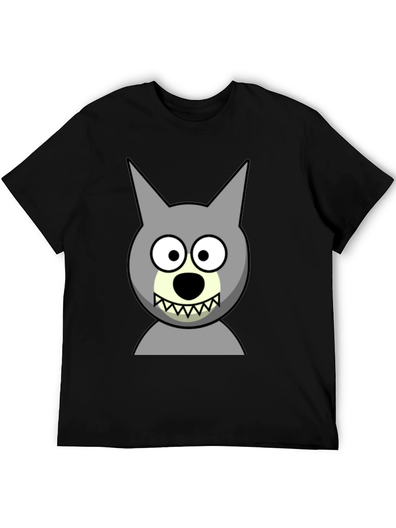 Cartoon Wolf Graphic Tee - Black Cotton Blend