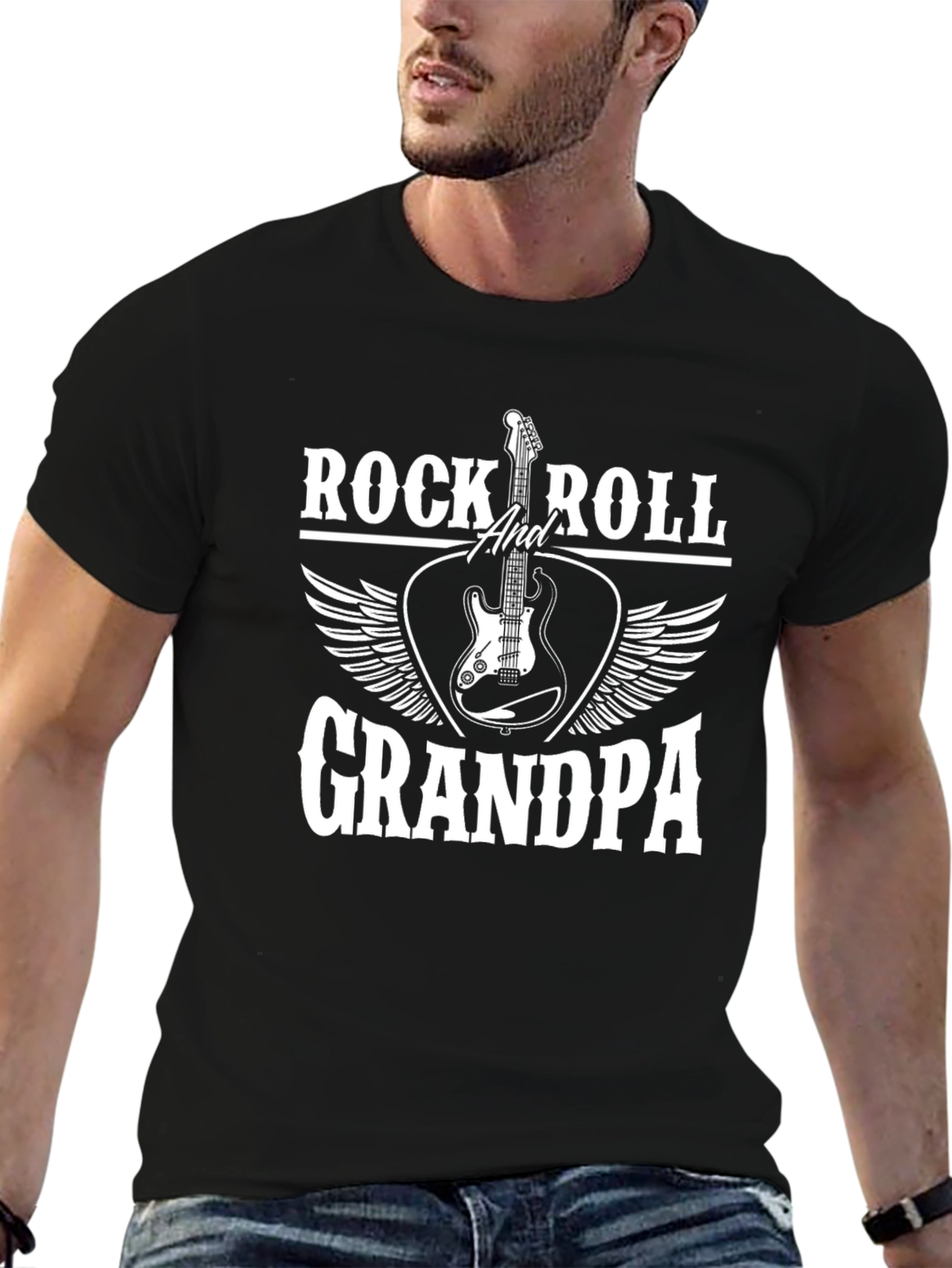 Rock and Roll Grandpa Graphic Tee - Black