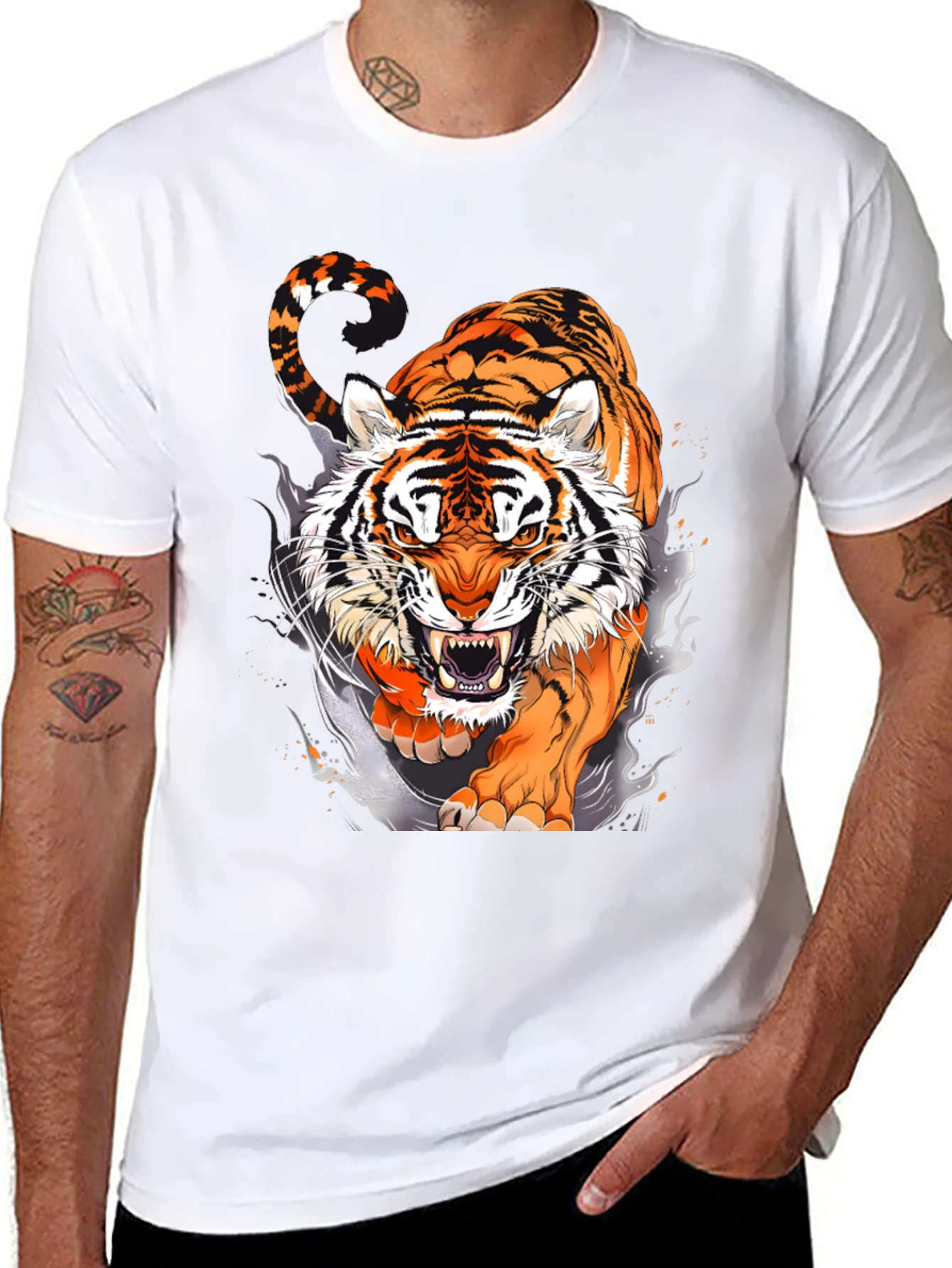 Fierce Tiger Graphic Print Black T-Shirt