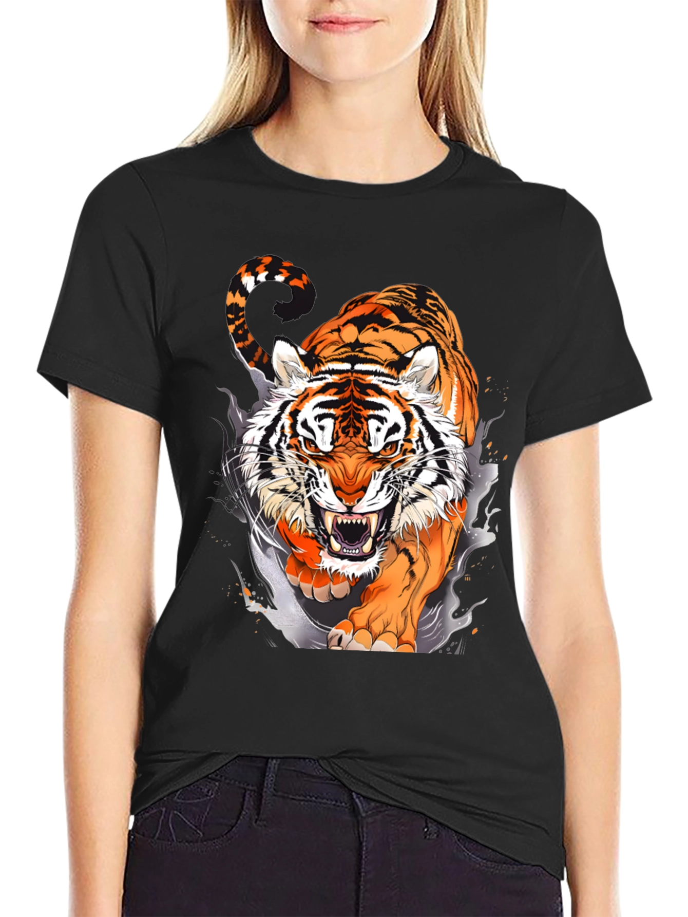 Fierce Tiger Graphic Print Black T-Shirt