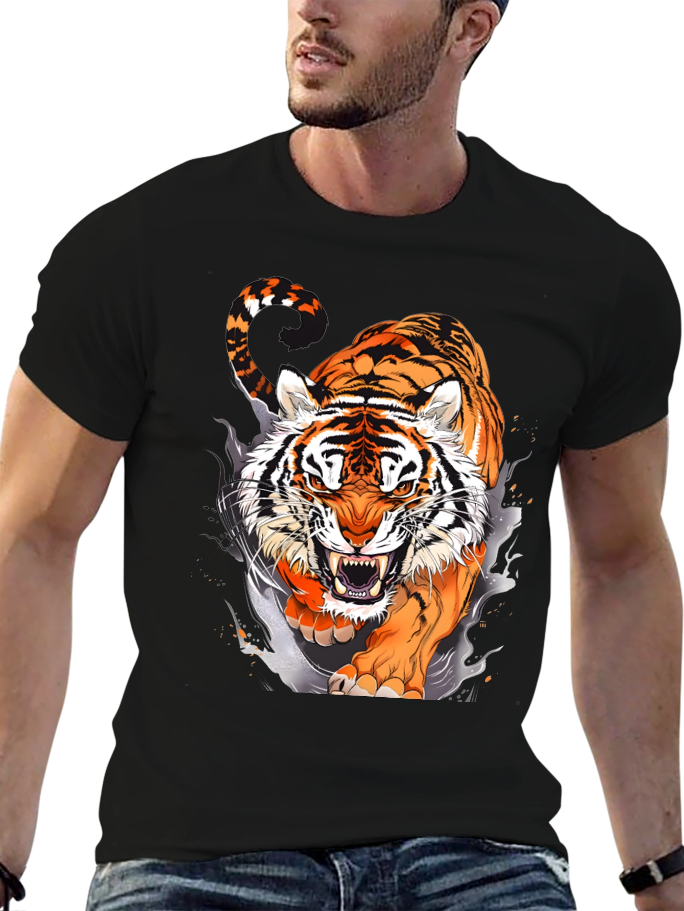 Fierce Tiger Graphic Print Black T-Shirt