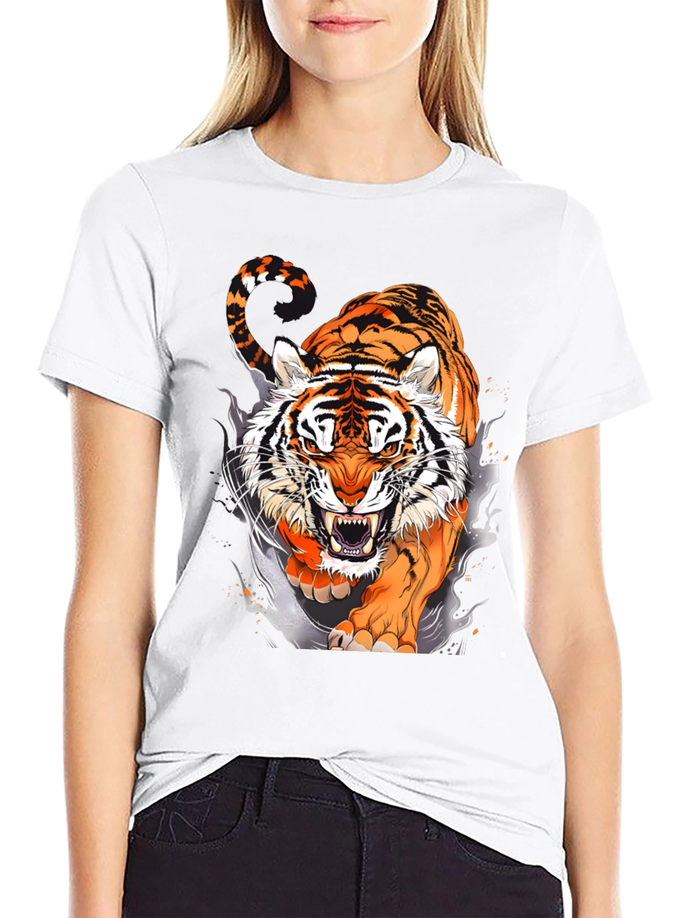 Fierce Tiger Graphic Print Black T-Shirt