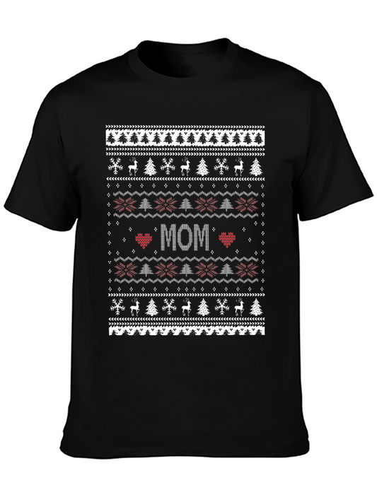 Festive Mom Christmas Sweater Pattern T-Shirt
