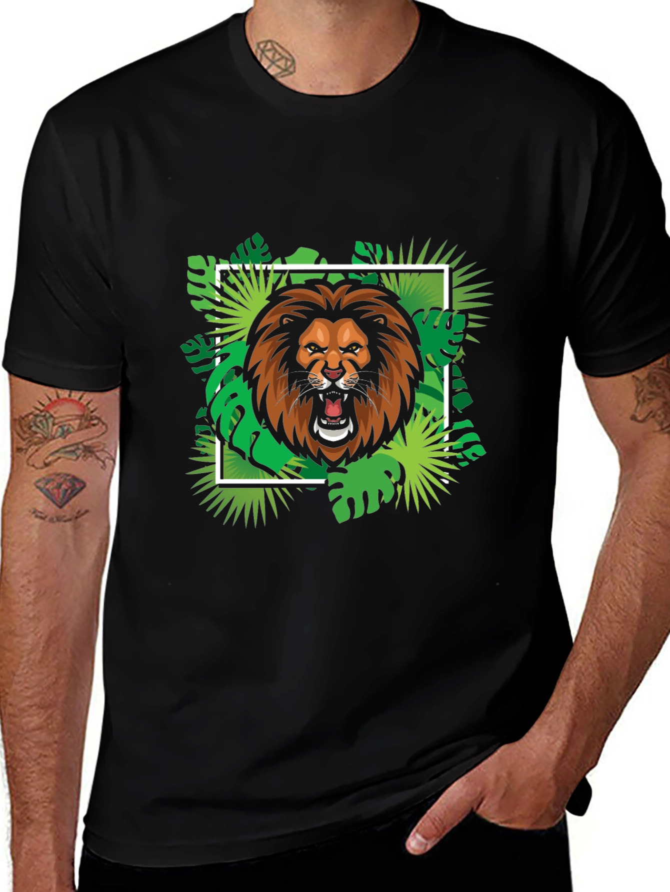 Lion Jungle Graphic Black T-Shirt