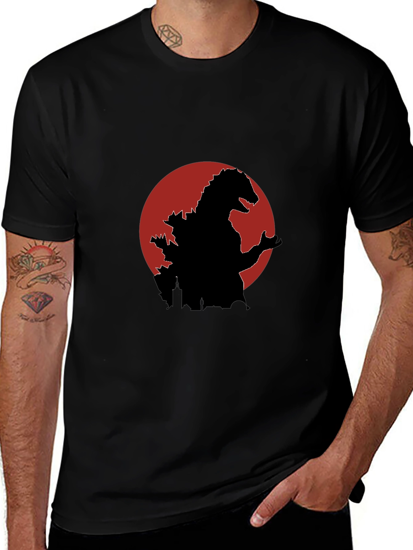 Godzilla Silhouette Graphic Tee - Black