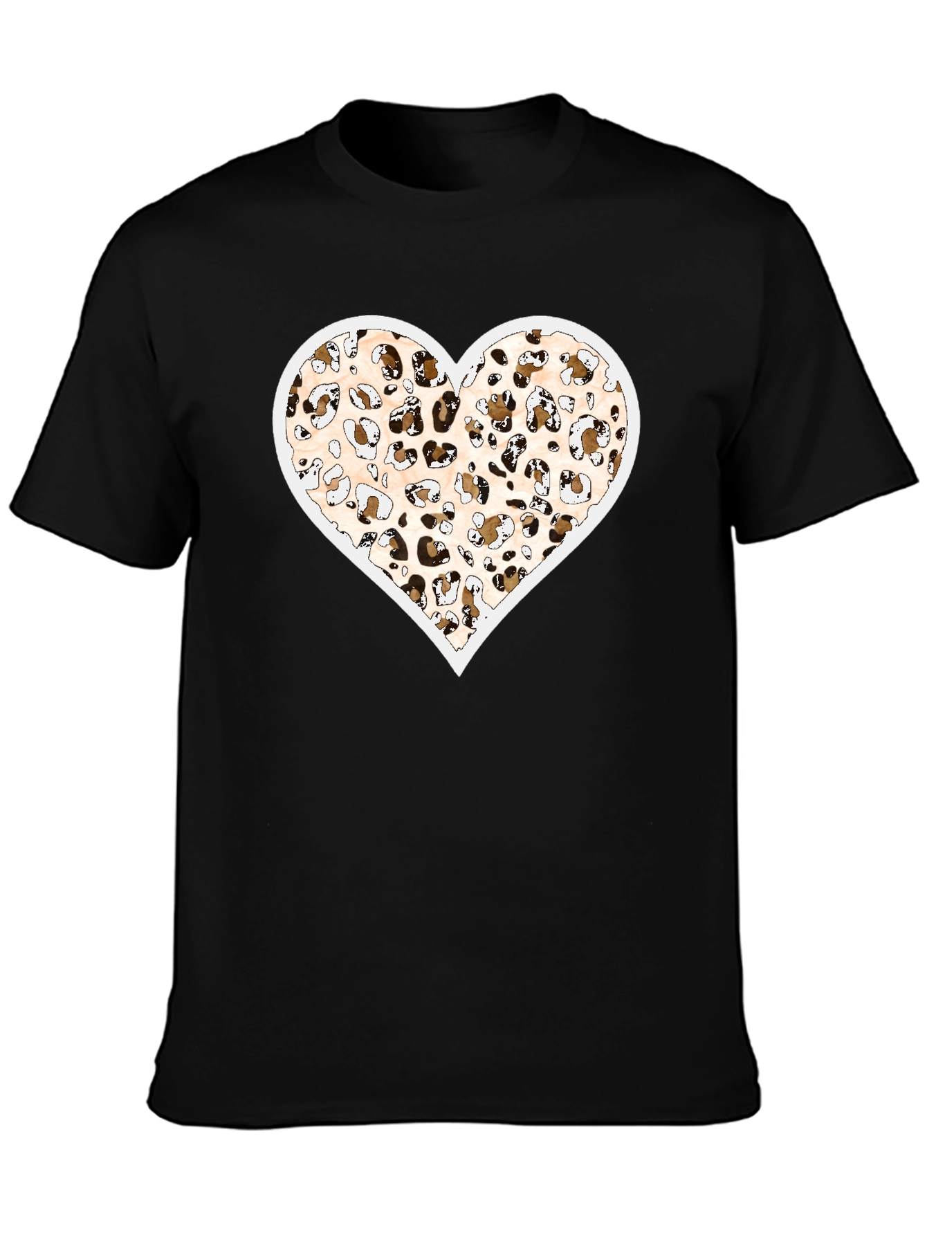 Leopard Print Heart Graphic Black Tee Shirt