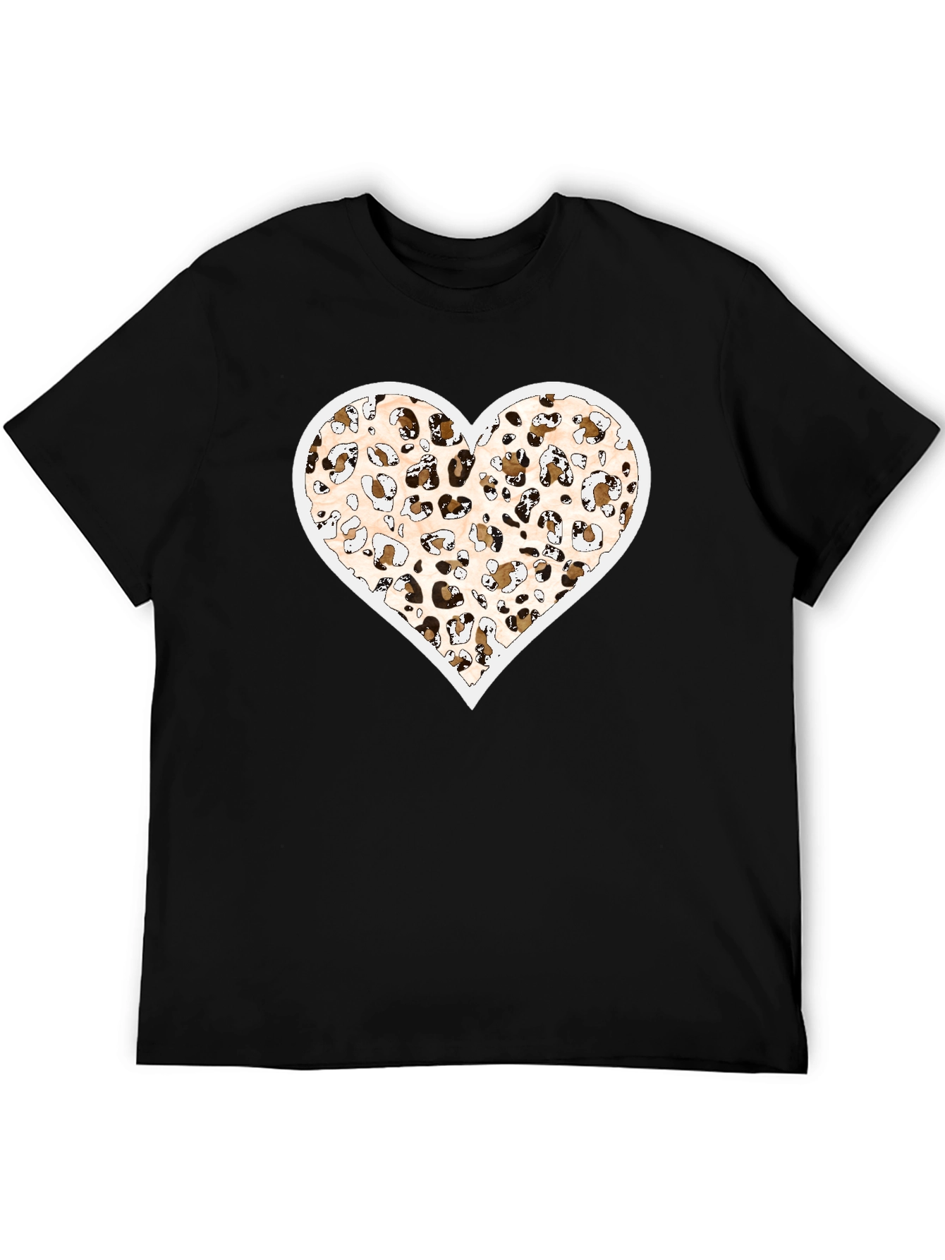 Leopard Print Heart Graphic Black Tee Shirt