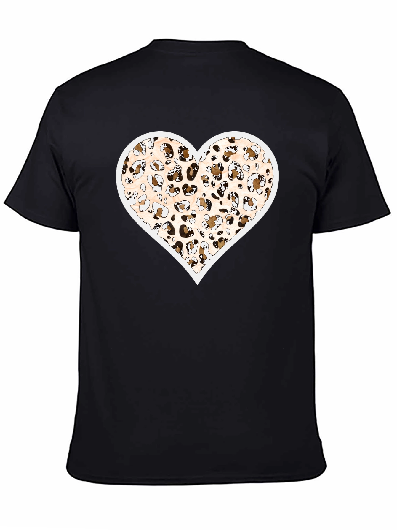 Leopard Print Heart Graphic Black Tee Shirt