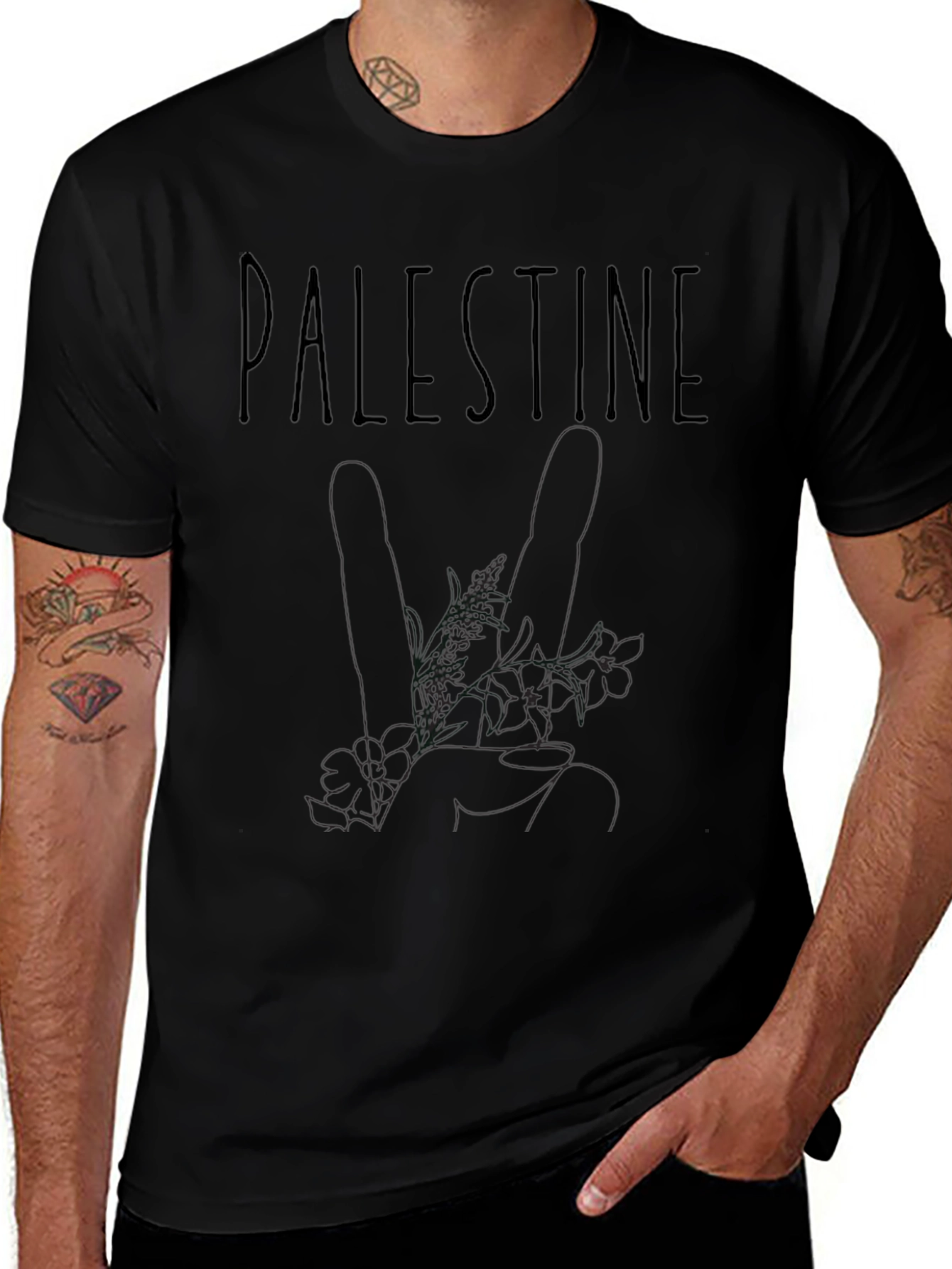 Palestine Floral Graphic Black T-Shirt