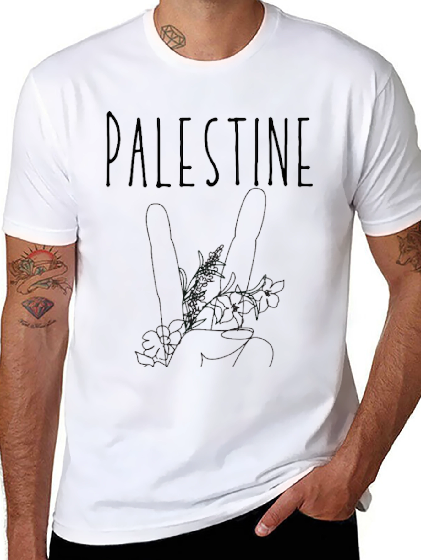 Palestine Floral Graphic Black T-Shirt