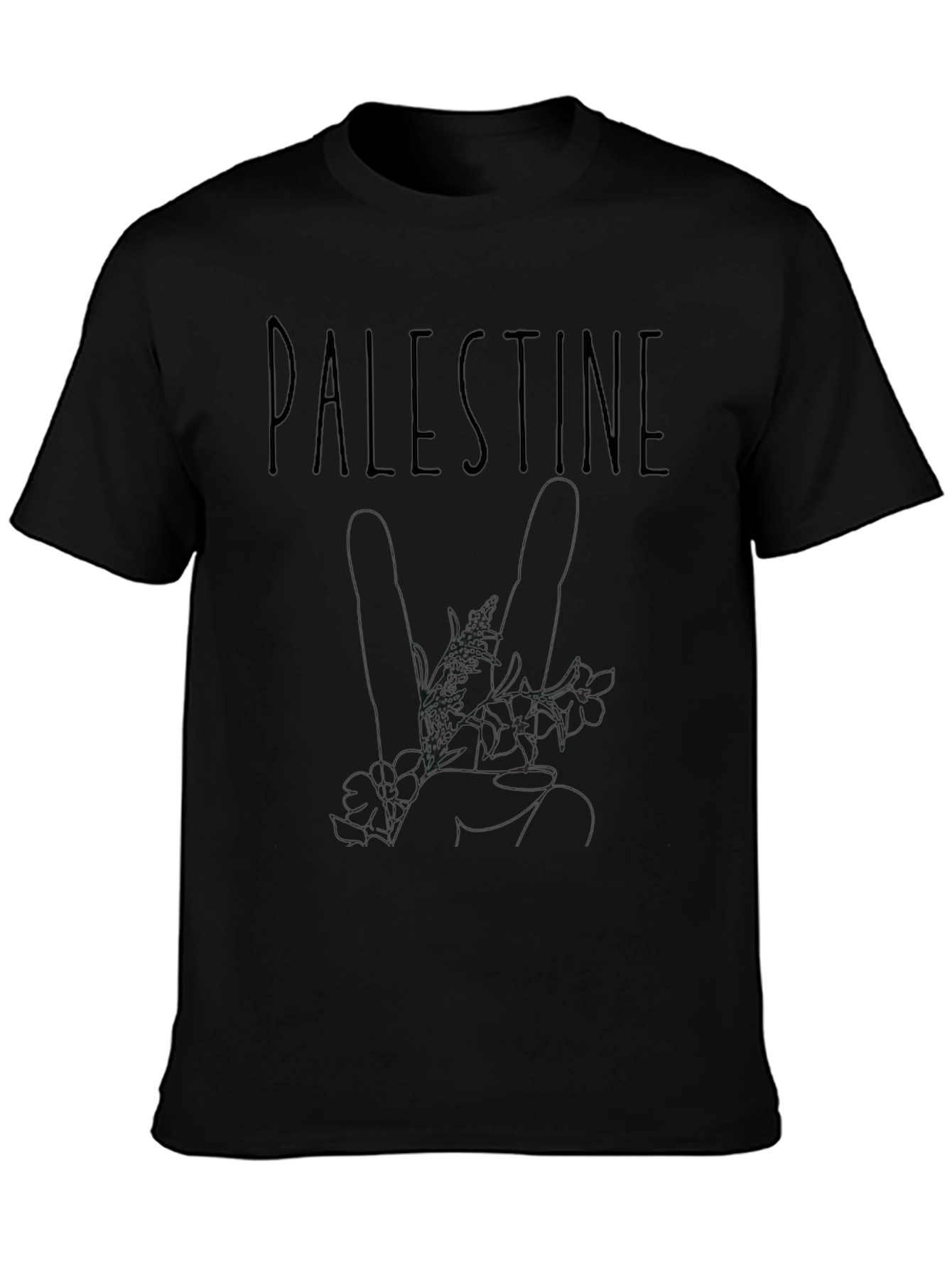 Palestine Floral Graphic Black T-Shirt