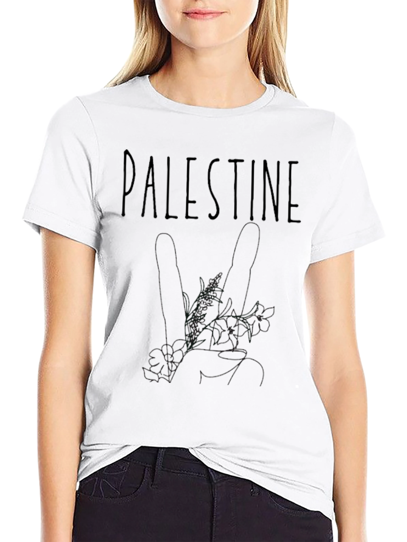 Palestine Floral Graphic Black T-Shirt