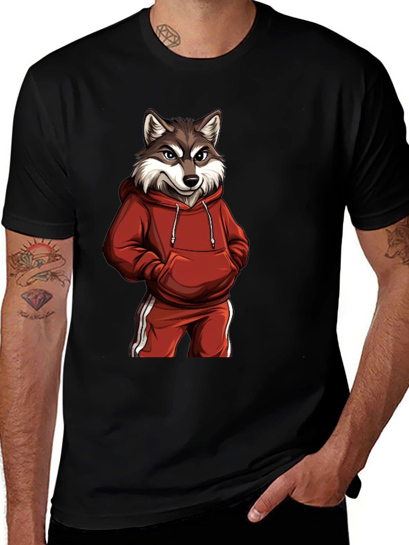 Wolf in Hoodie Graphic T-Shirt