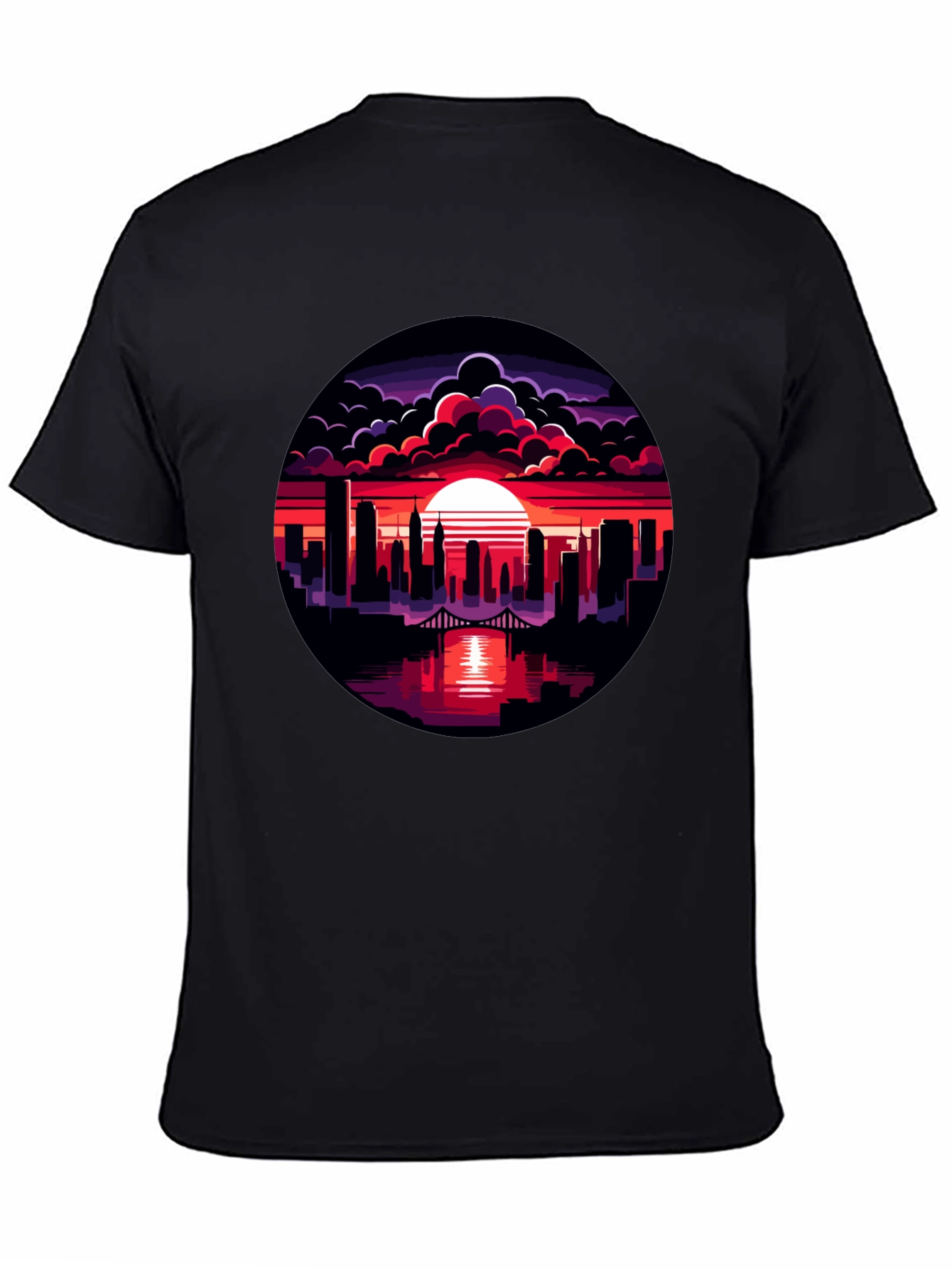 Sunset Cityscape Graphic Tee - Black