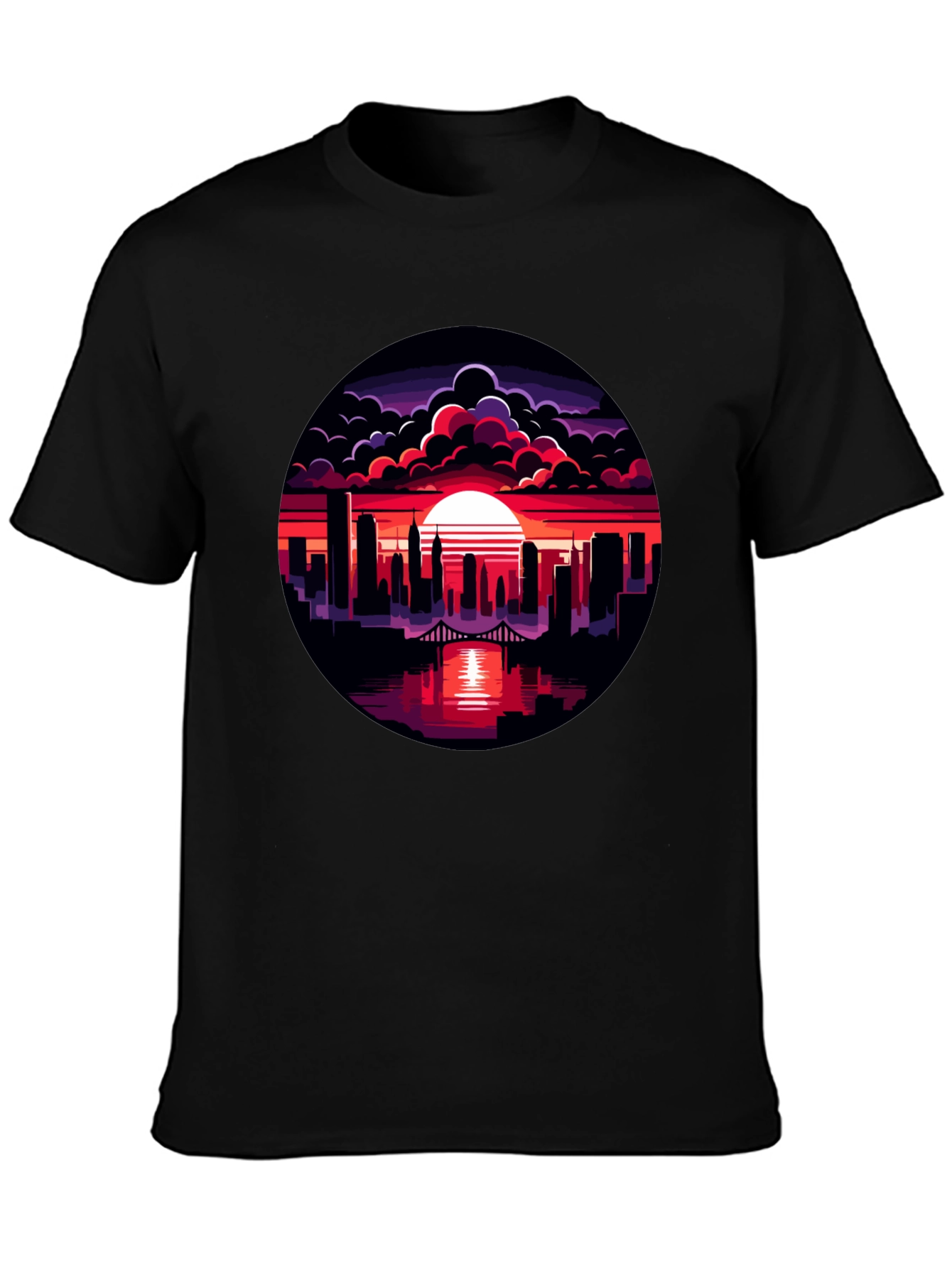 Sunset Cityscape Graphic Tee - Black