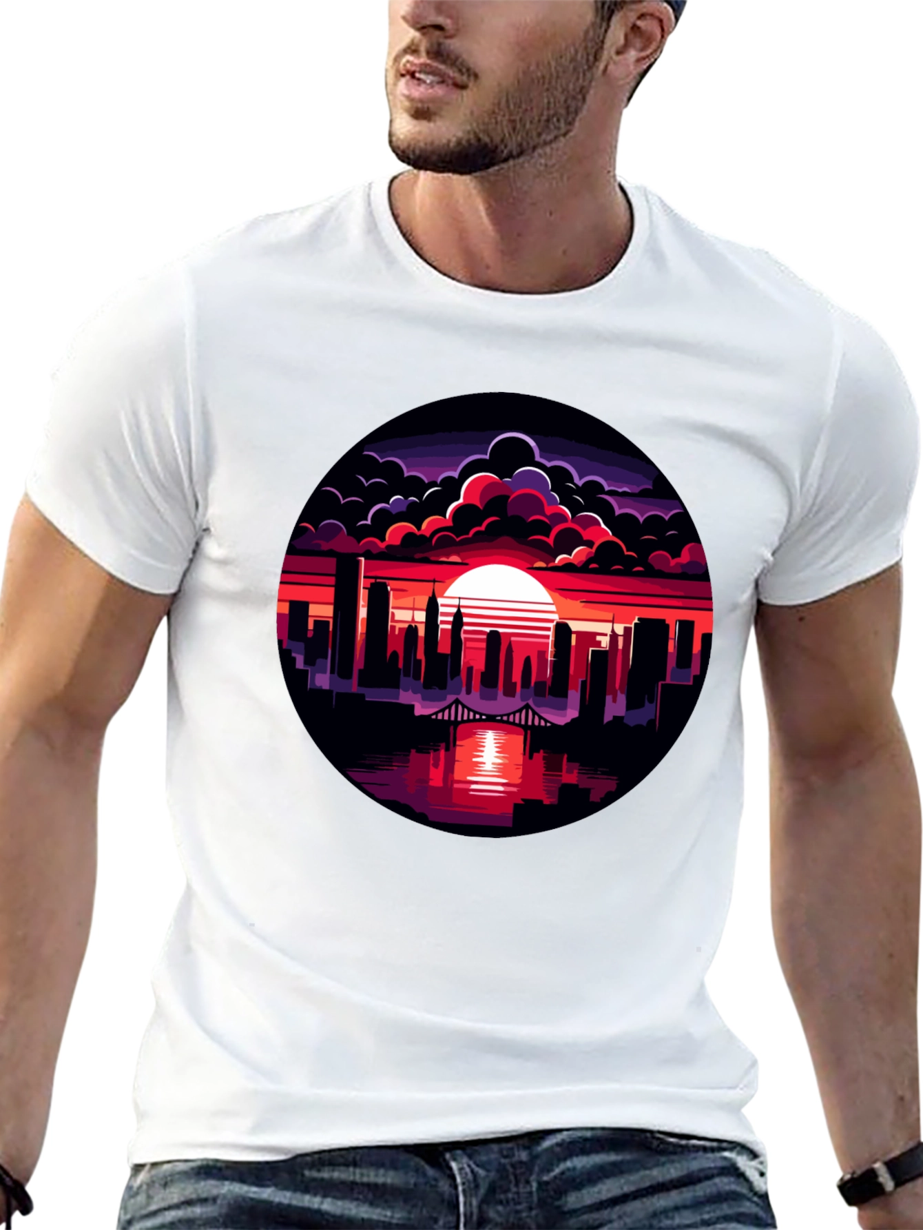 Sunset Cityscape Graphic Tee - Black