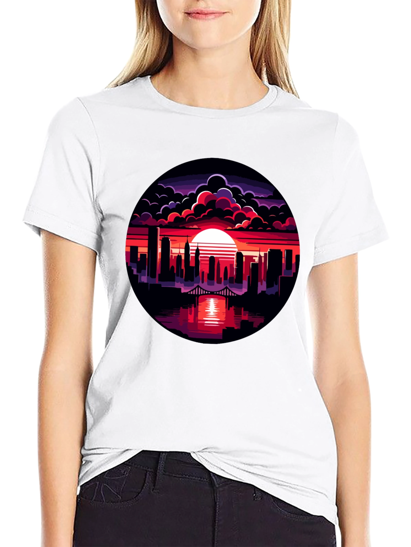 Sunset Cityscape Graphic Tee - Black