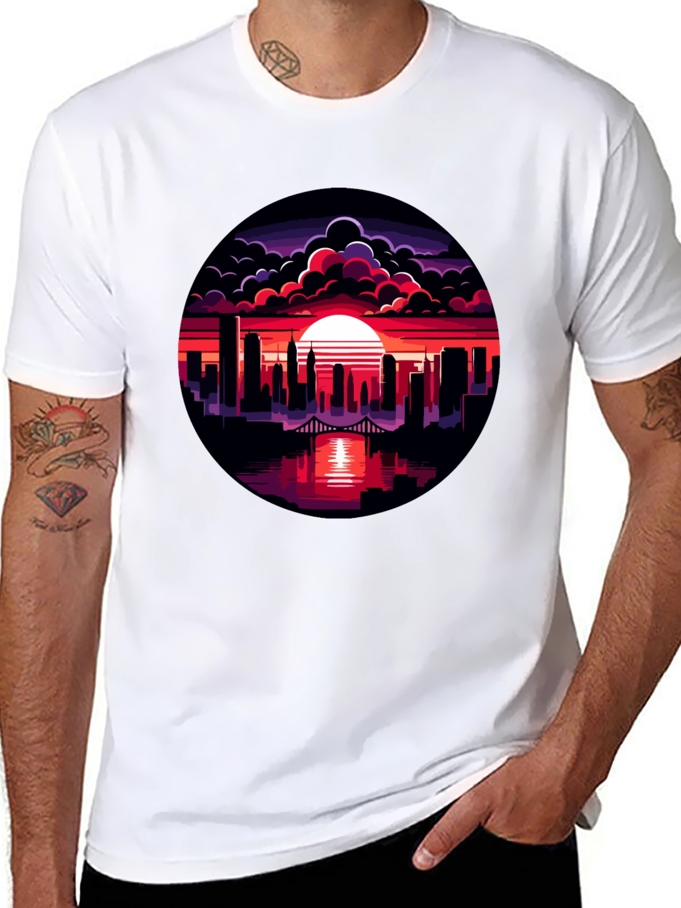 Sunset Cityscape Graphic Tee - Black