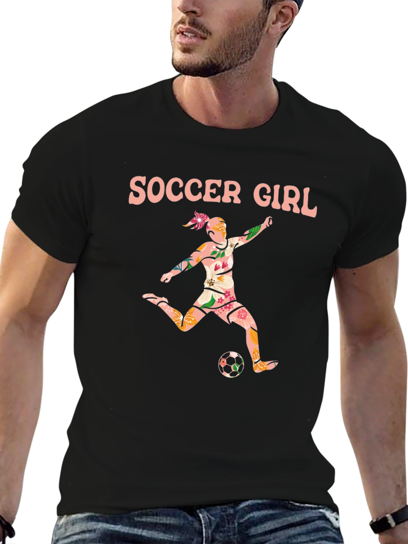Soccer Girl Floral Graphic Tee - Black