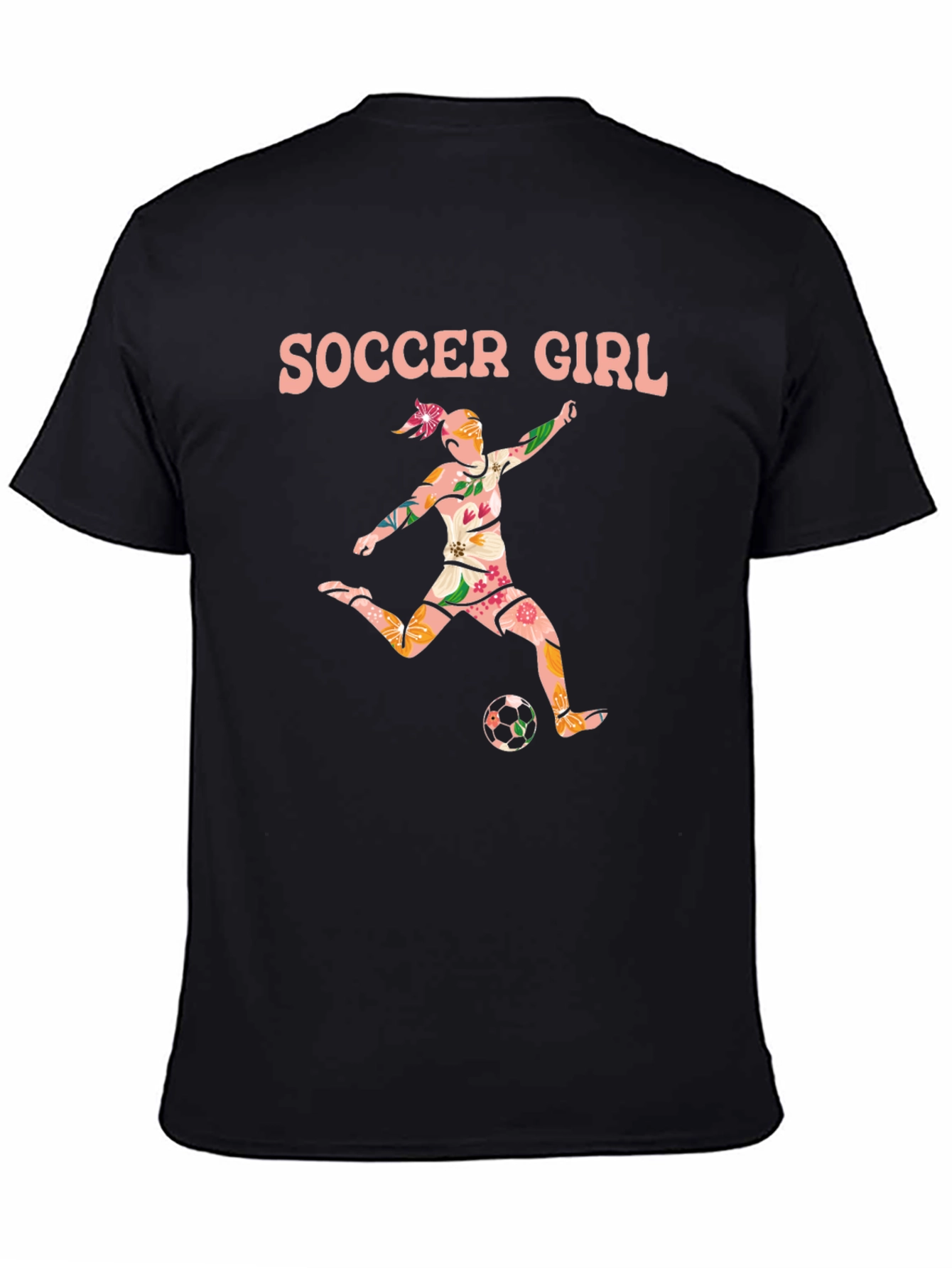 Soccer Girl Floral Graphic Tee - Black