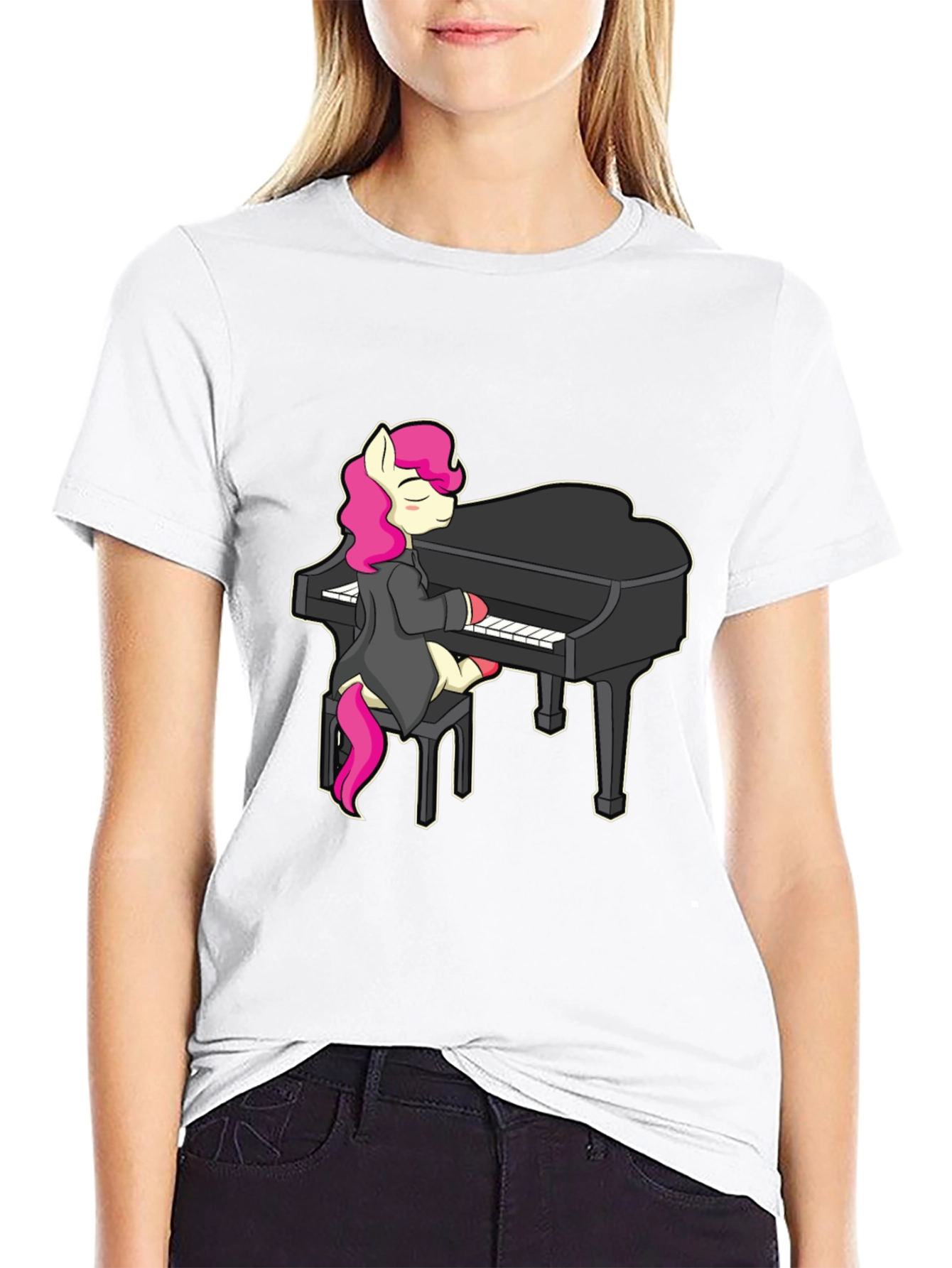 Pony Playing Piano T-Shirt - Cute Cartoon Design