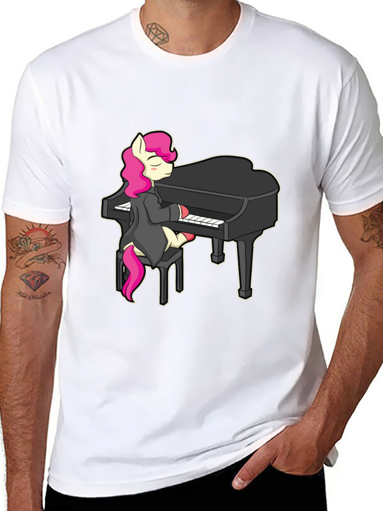 Pony Playing Piano T-Shirt - Cute Cartoon Design