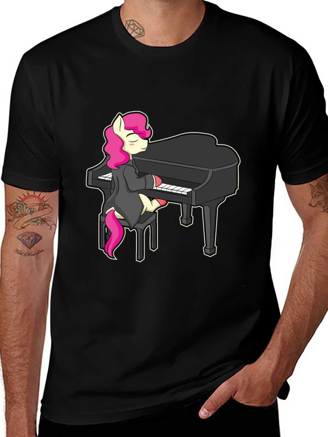 Pony Playing Piano T-Shirt - Cute Cartoon Design