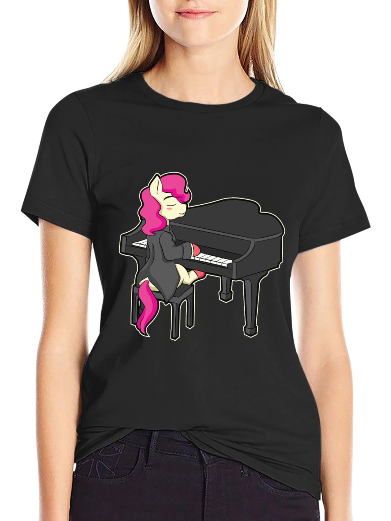 Pony Playing Piano T-Shirt - Cute Cartoon Design