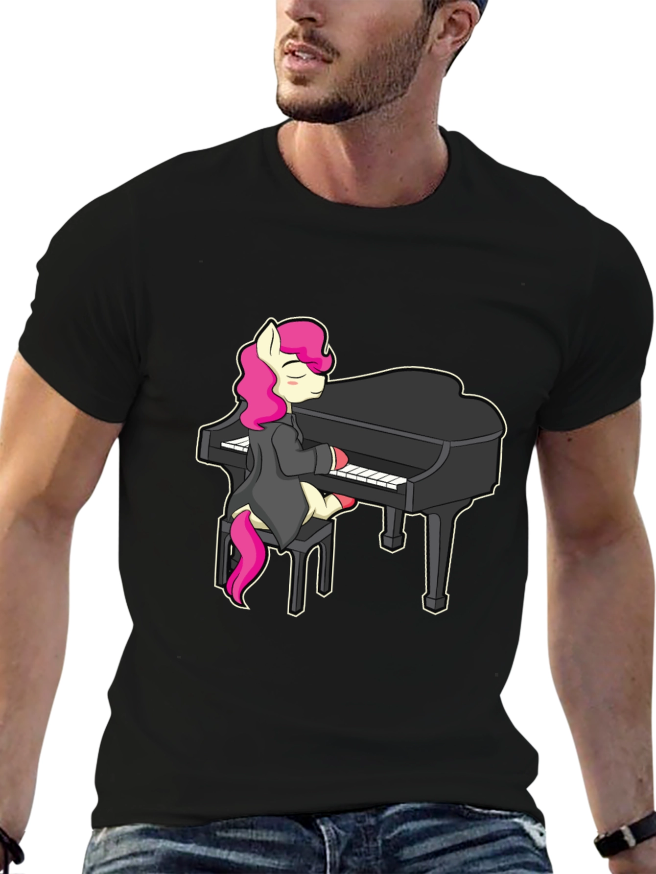 Pony Playing Piano T-Shirt - Cute Cartoon Design