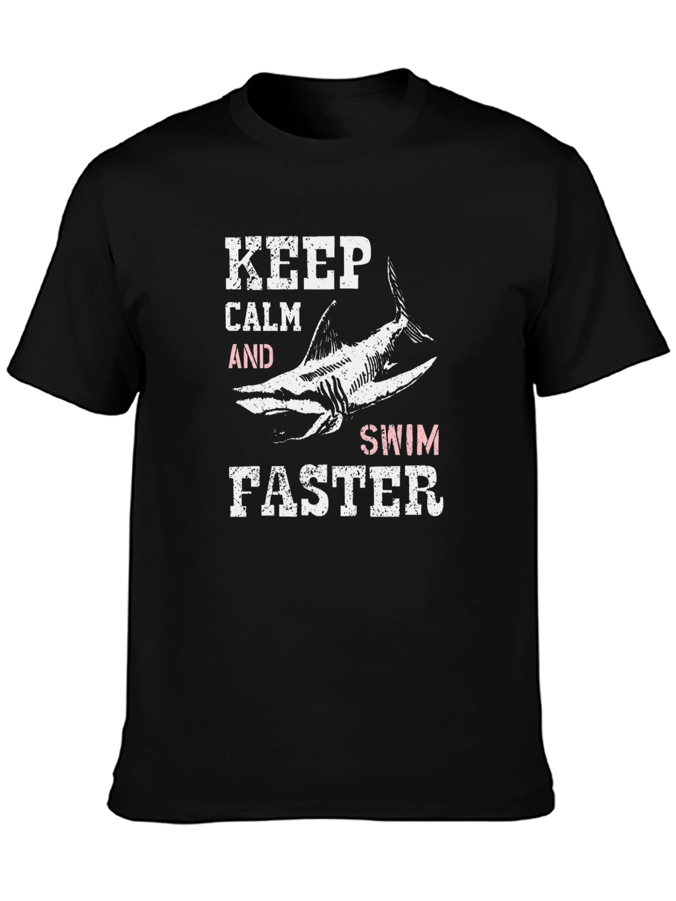 Keep Calm Swim Faster Black Graphic Tee Shirt