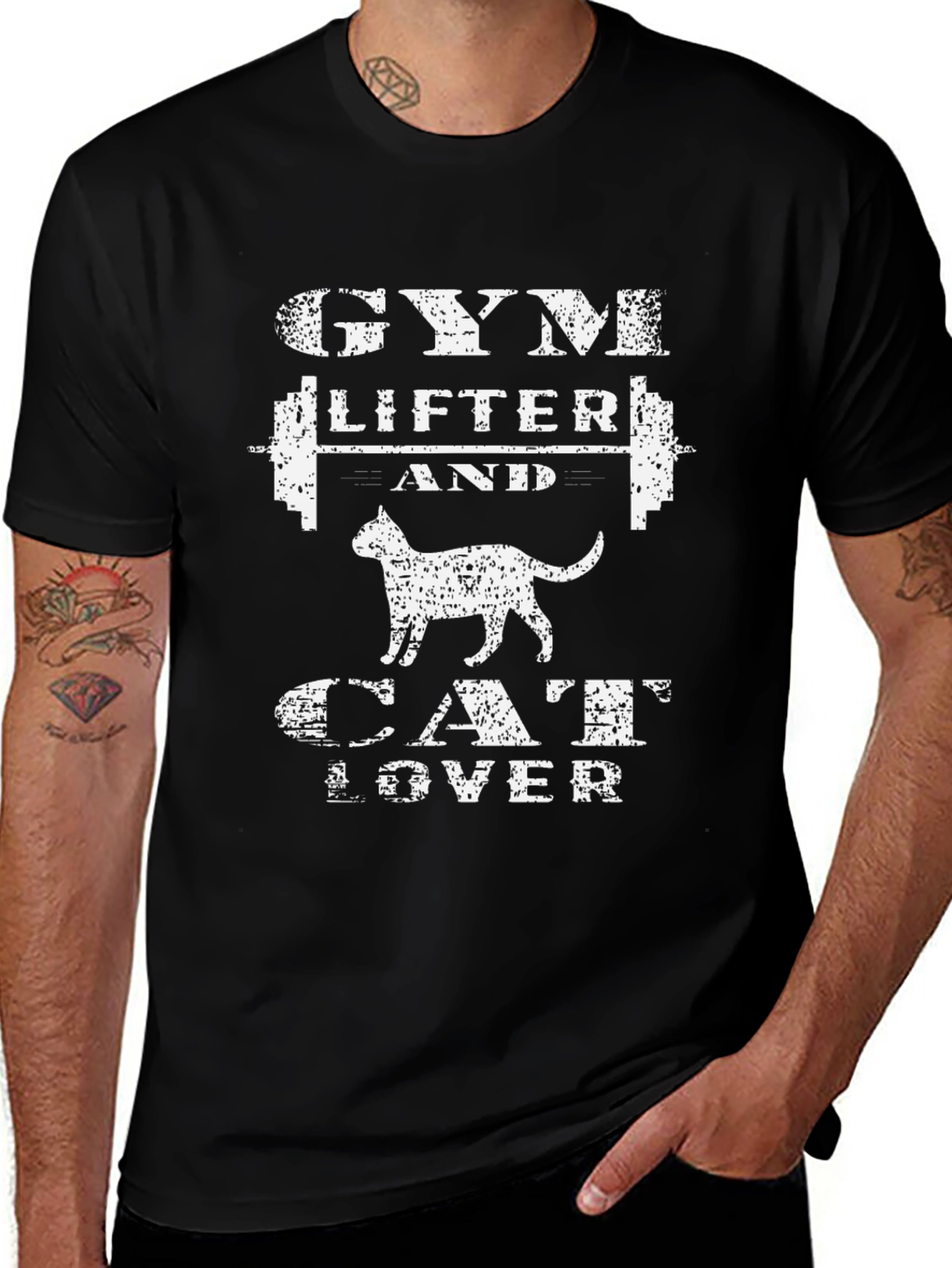 Gym Lifter and Cat Lover Graphic T-Shirt