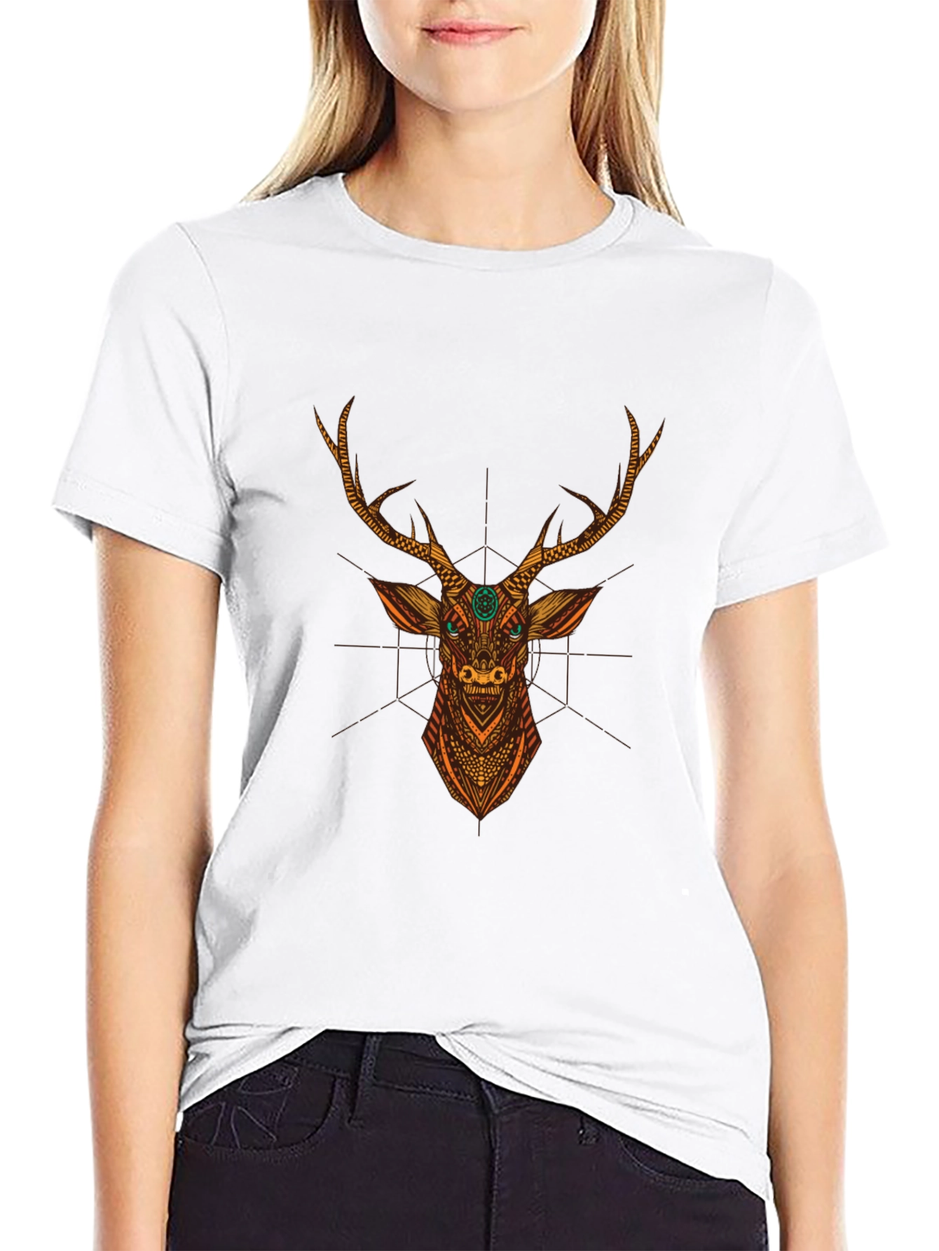 Deer Graphic Black Tee - Unique Artistic Design