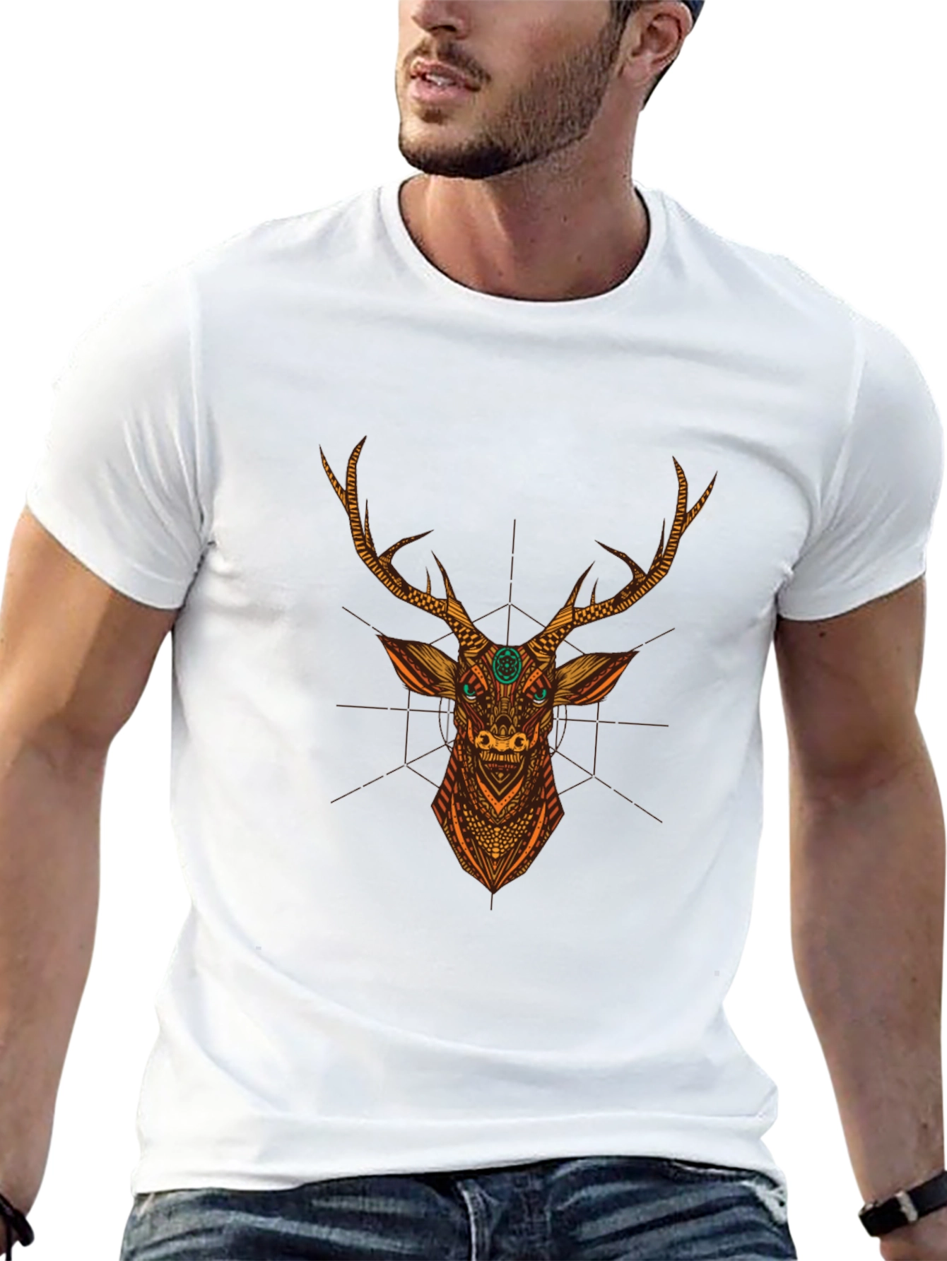 Deer Graphic Black Tee - Unique Artistic Design