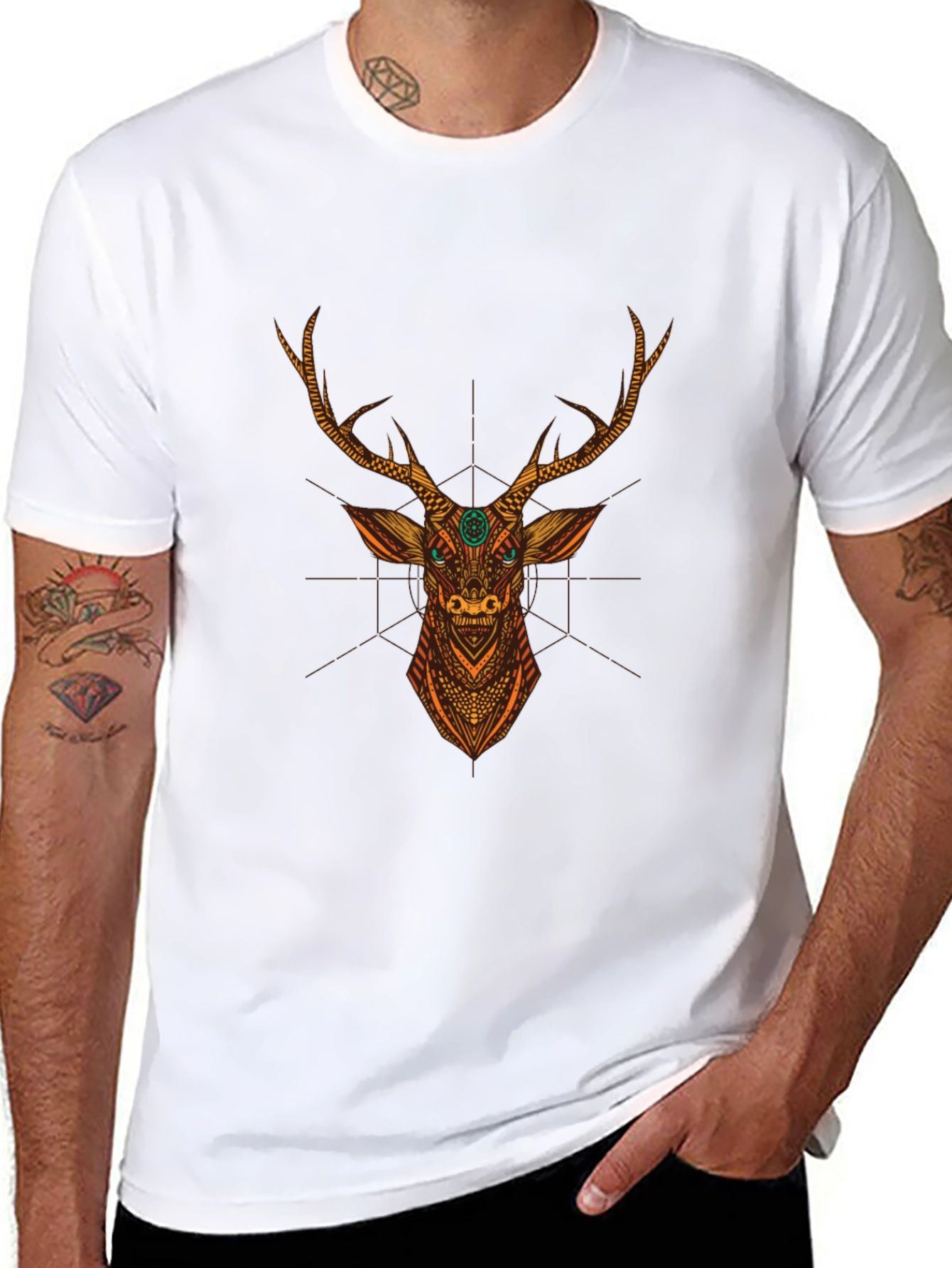 Deer Graphic Black Tee - Unique Artistic Design
