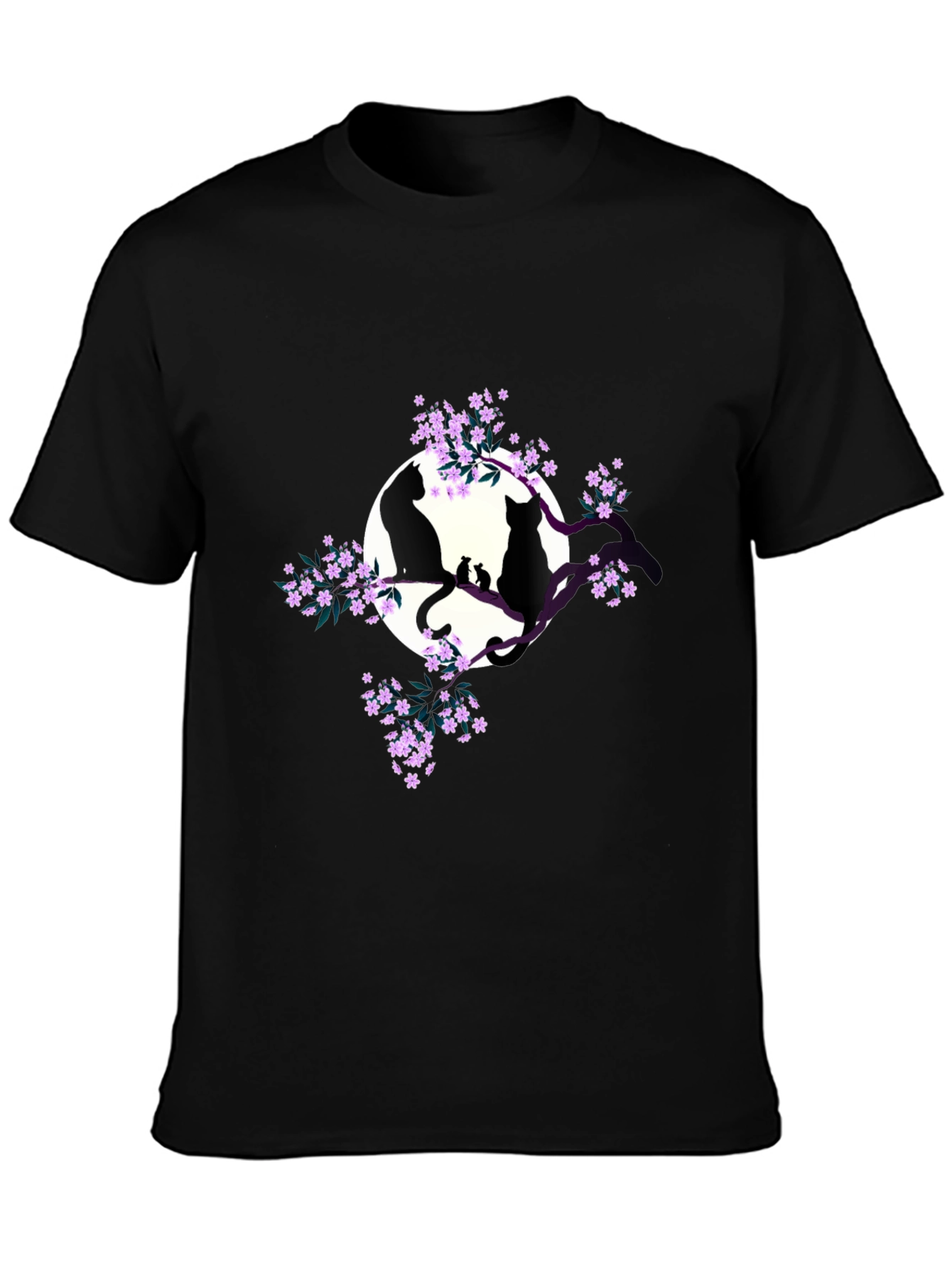 Cats on Branch Graphic Tee - Black