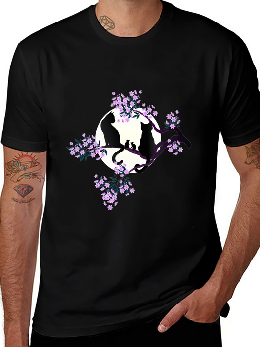 Cats on Branch Graphic Tee - Black
