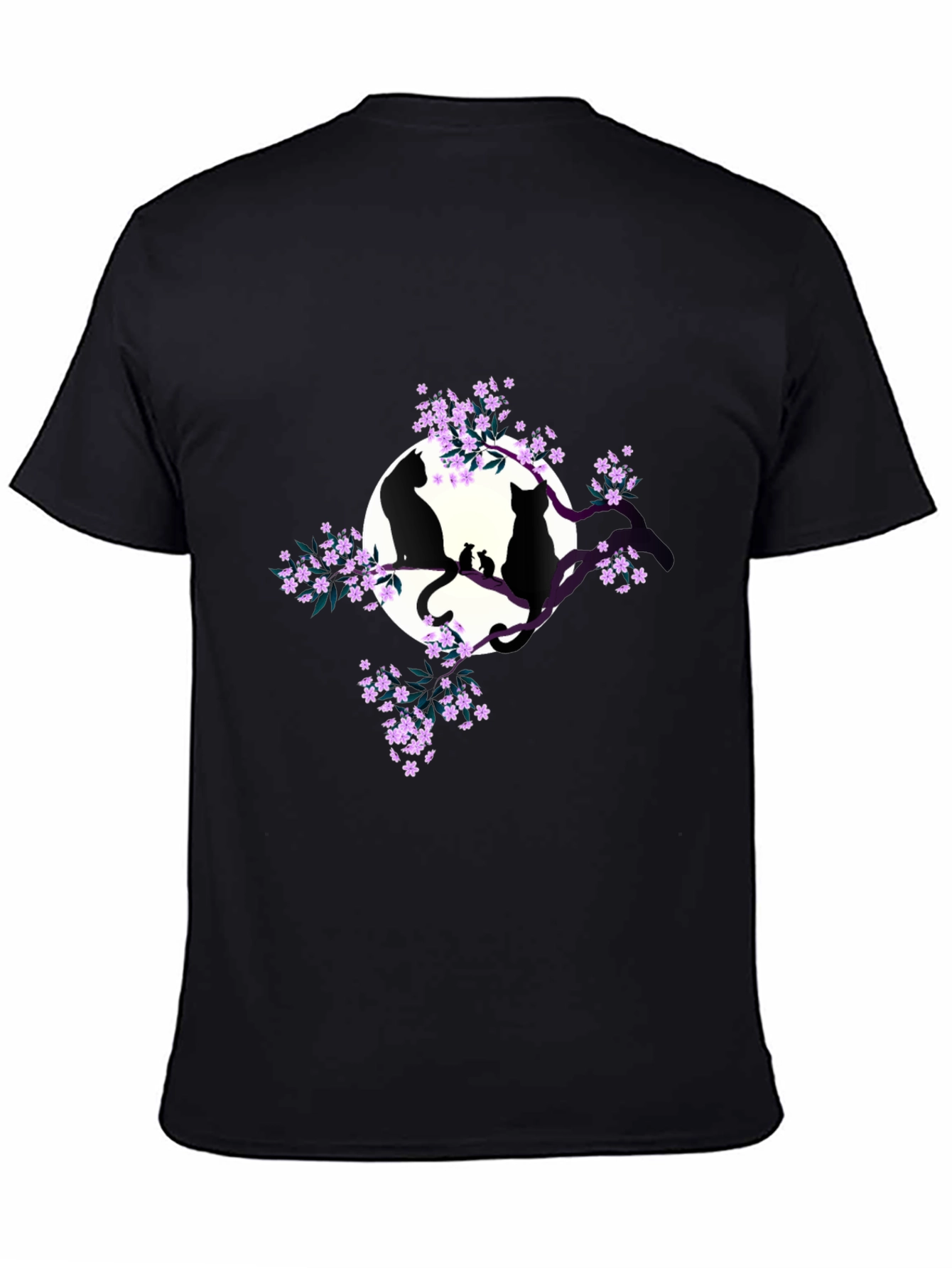 Cats on Branch Graphic Tee - Black