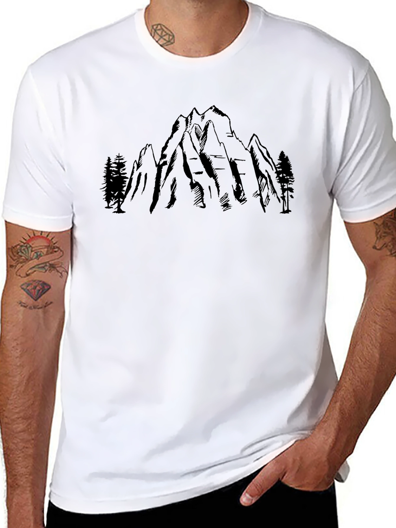 Mountains and Trees Graphic Tee - Black