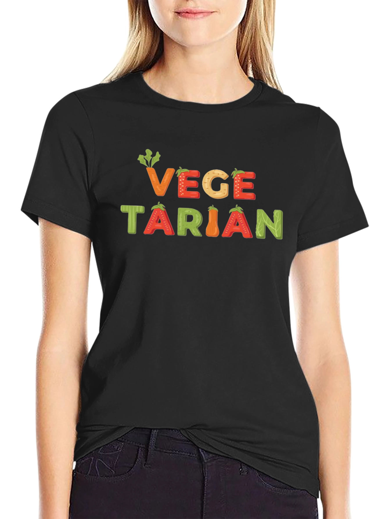 Vegetarian Graphic T-Shirt - Black Veggie Design